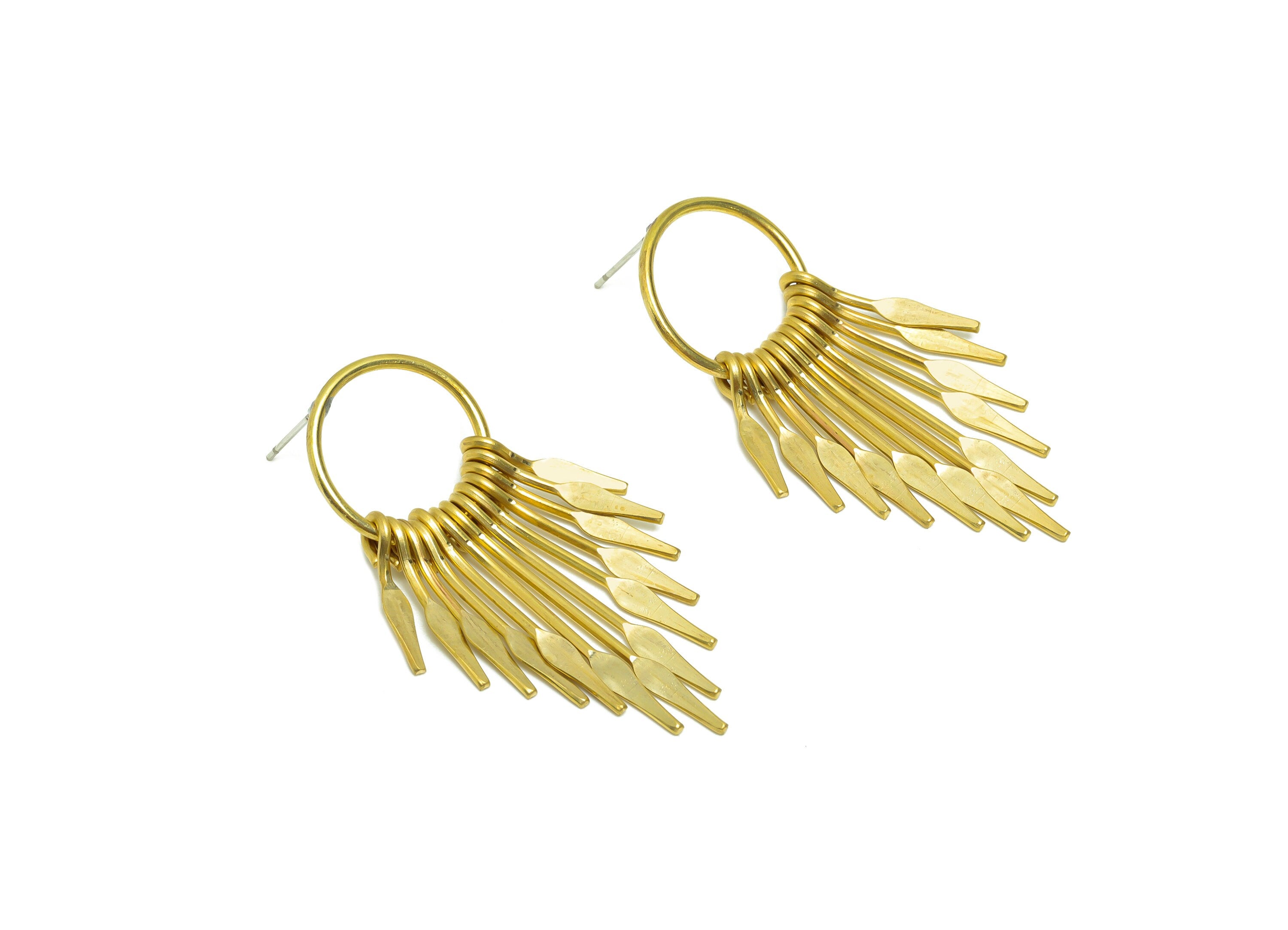 Brass Wire Tassel Arrow Earring Post - Brass Hammered Wire Earring Stud - Brass Wire 13 Earring Post - Dangle Tassel Post -55x18x1mm-PP9102 - DOMEDBAZAAR