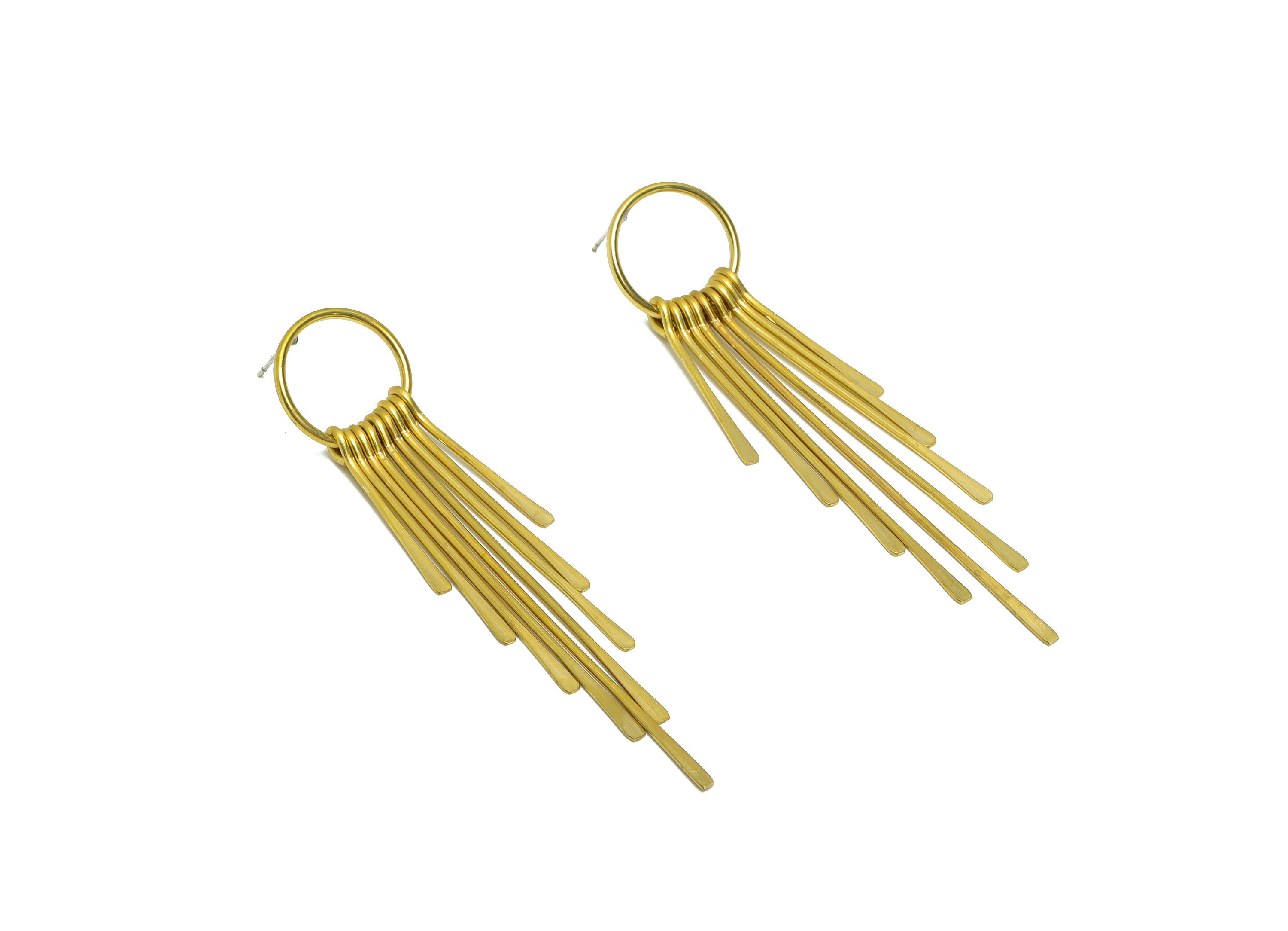 Brass Wire Tassel Earring Post - Brass Hammered Wire Earring Stud - Brass Wire 9 Earring Tassel Post - Dangle Tassel Post -83x17x1mm-PP9107 - DOMEDBAZAAR