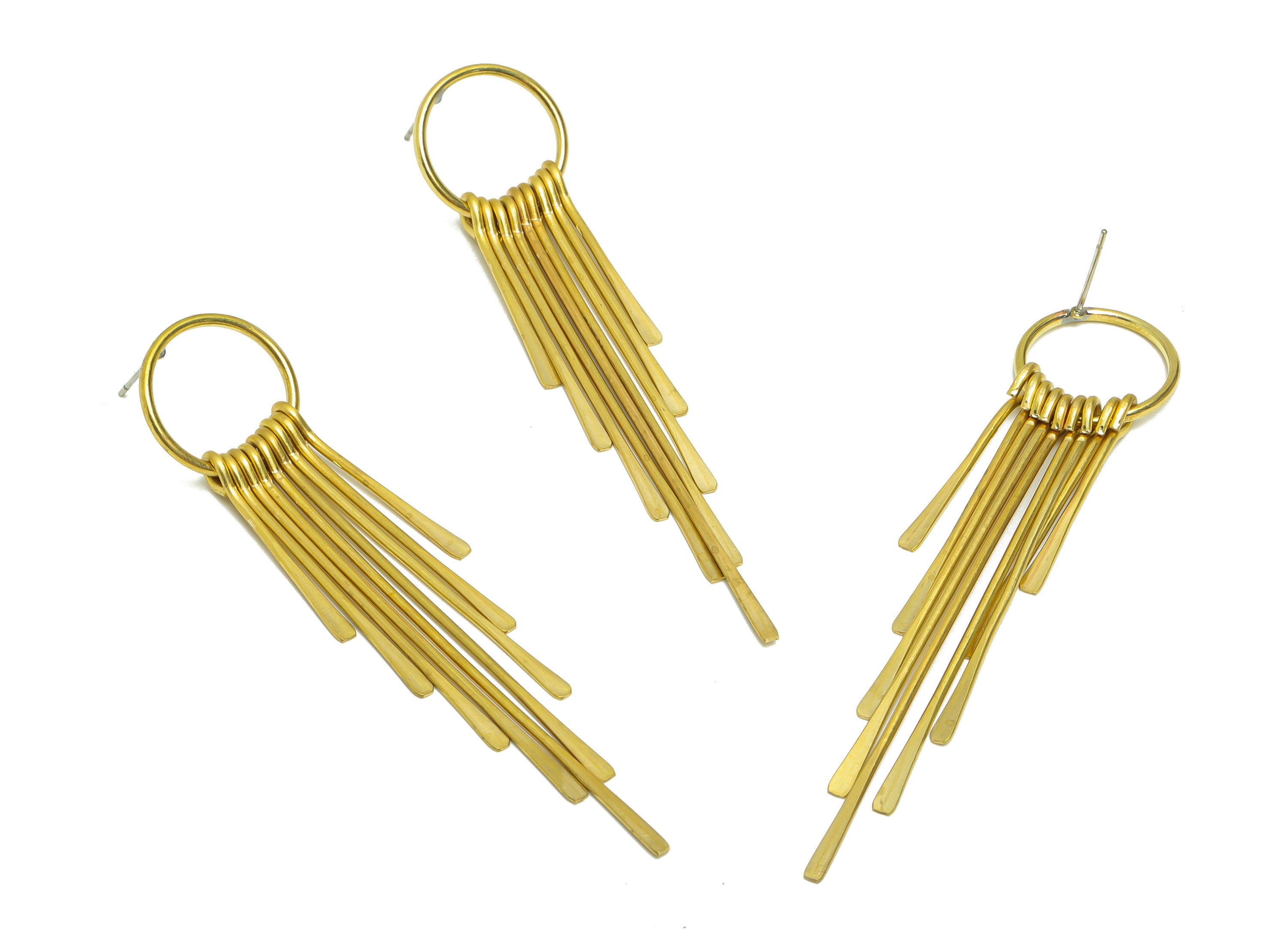 Brass Wire Tassel Earring Post - Brass Hammered Wire Earring Stud - Brass Wire 9 Earring Tassel Post - Dangle Tassel Post -83x17x1mm-PP9107 - DOMEDBAZAAR