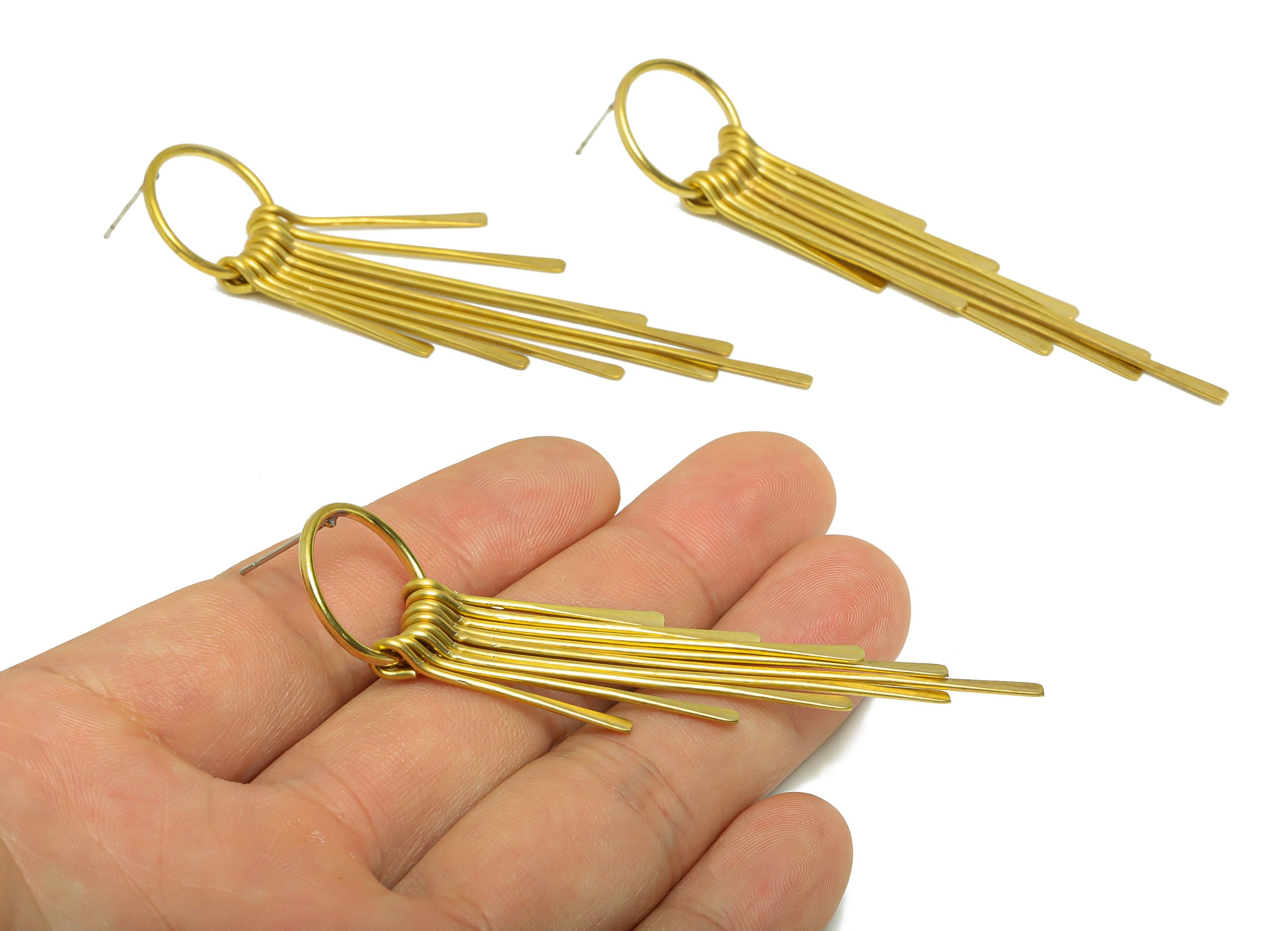 Brass Wire Tassel Earring Post - Brass Hammered Wire Earring Stud - Brass Wire 9 Earring Tassel Post - Dangle Tassel Post -83x17x1mm-PP9107 - DOMEDBAZAAR