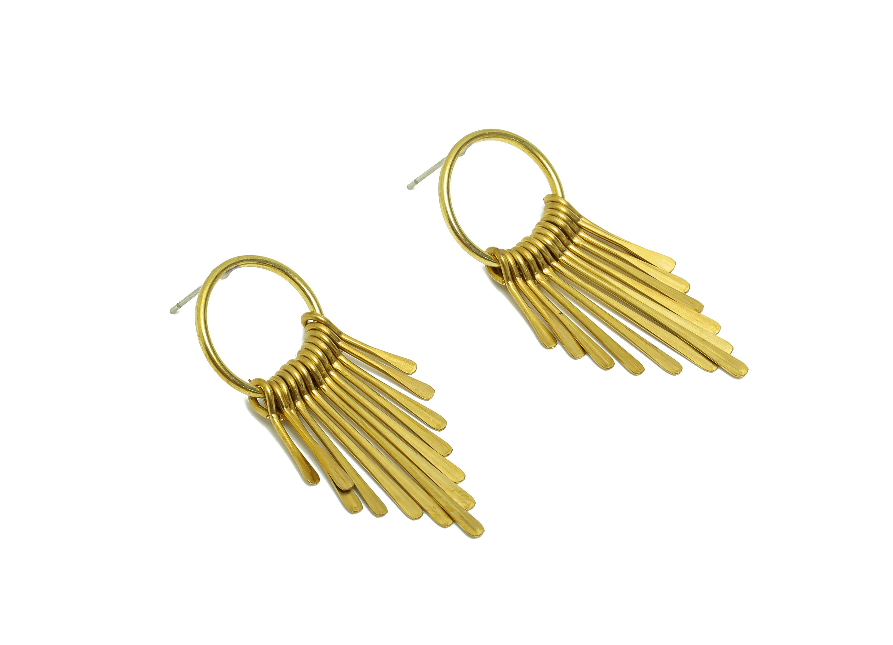 Brass Wire Tassel Earring Post - Brass Hammered Wire Earring Stud - Wires 13 Earring Tassel Post - Dangle Tassel Post -48x18x1.41mm-PP9101 - DOMEDBAZAAR