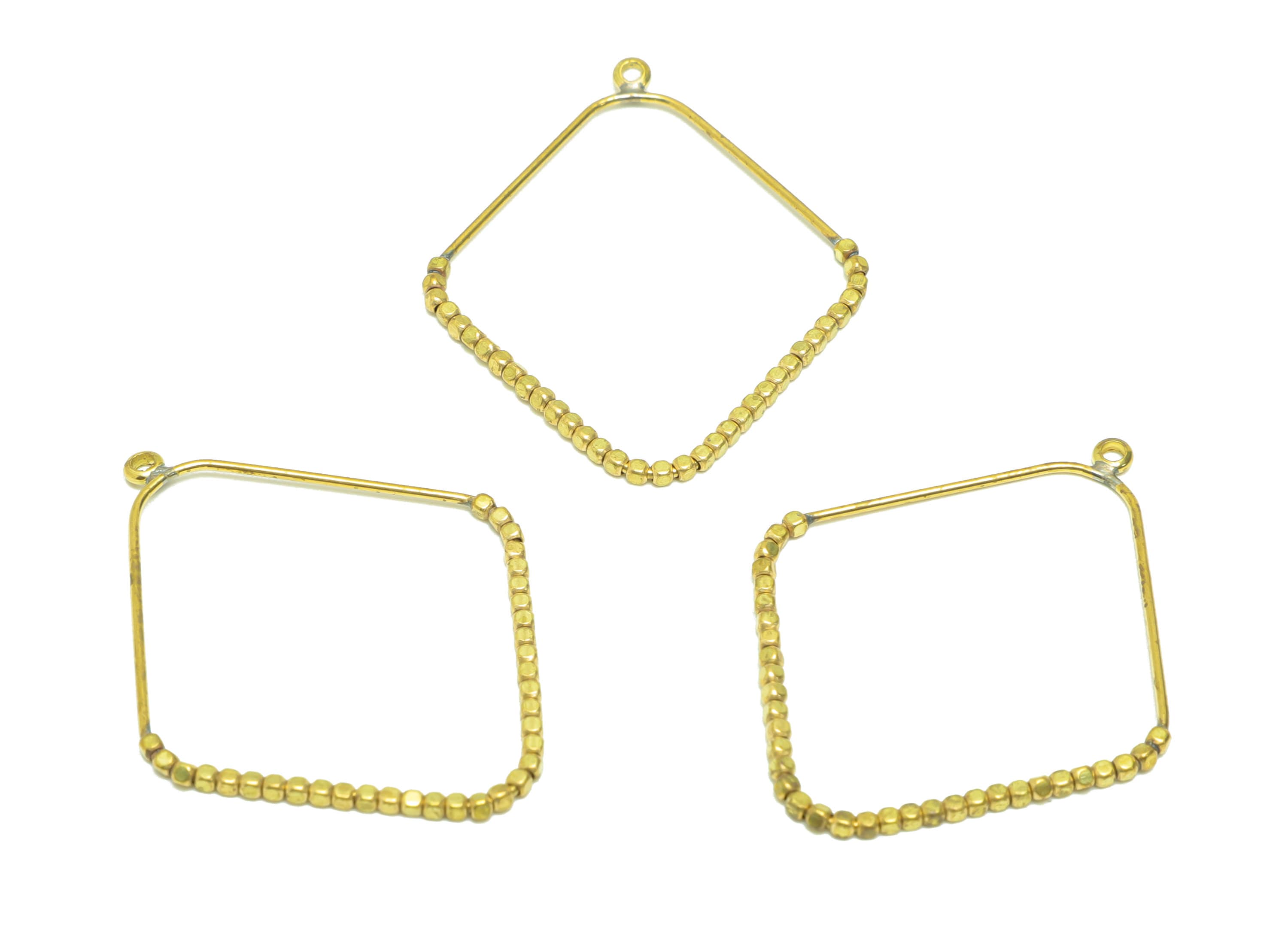 Brass Beaded Wire Earring Charm - Brass Diamond Earring Charm - Cube Beaded Earring Charm - Turn Beads Earring Charm - 39.38x32x1mm -PP9030 - DOMEDBAZAAR