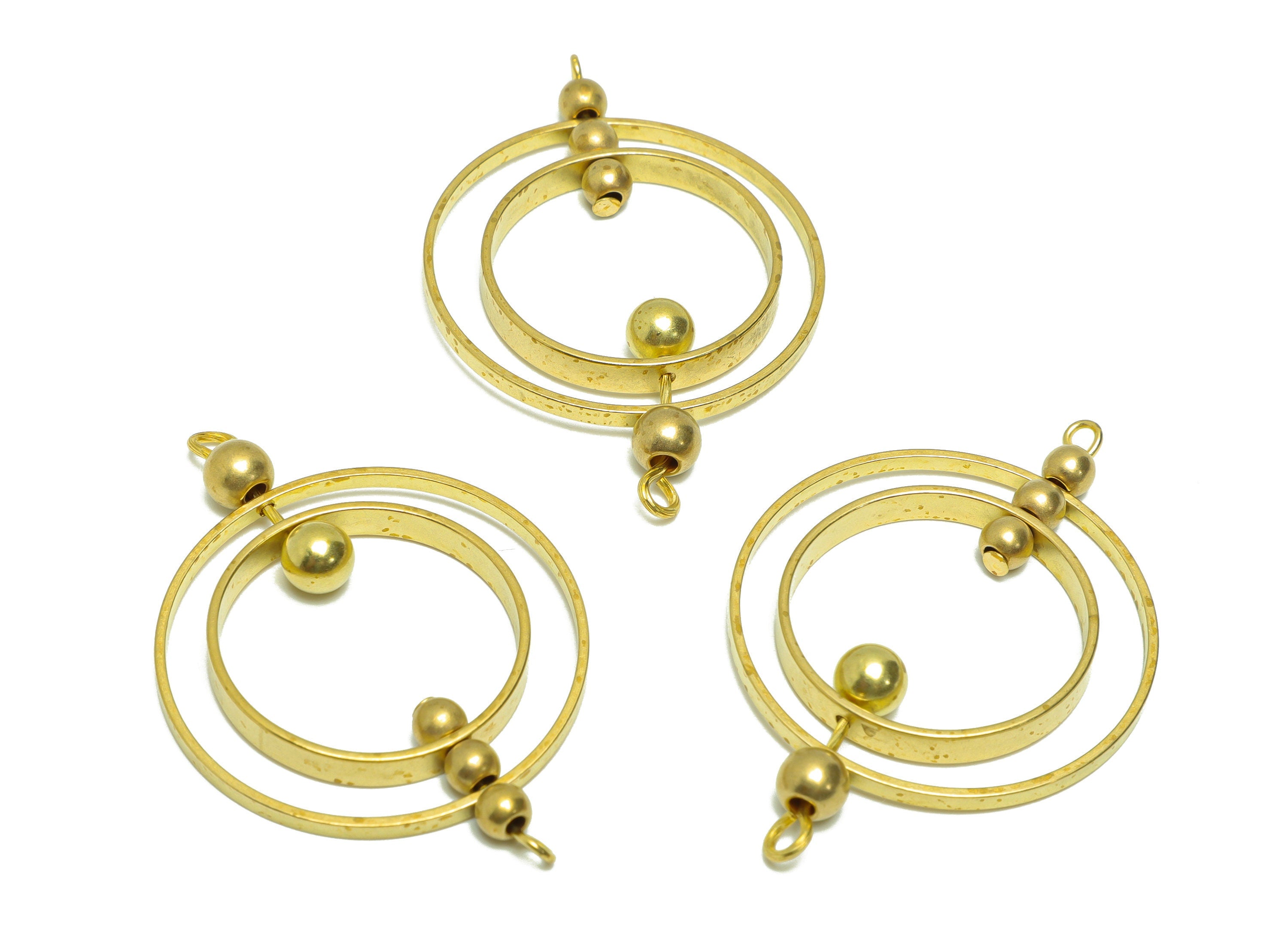Brass Ball Rings Dangle Connector - Brass Turn Ring Earring Charm - Round Ball Earring Charm - Brass Earring Connector - 51x34x1mm - PP9089 - DOMEDBAZAAR