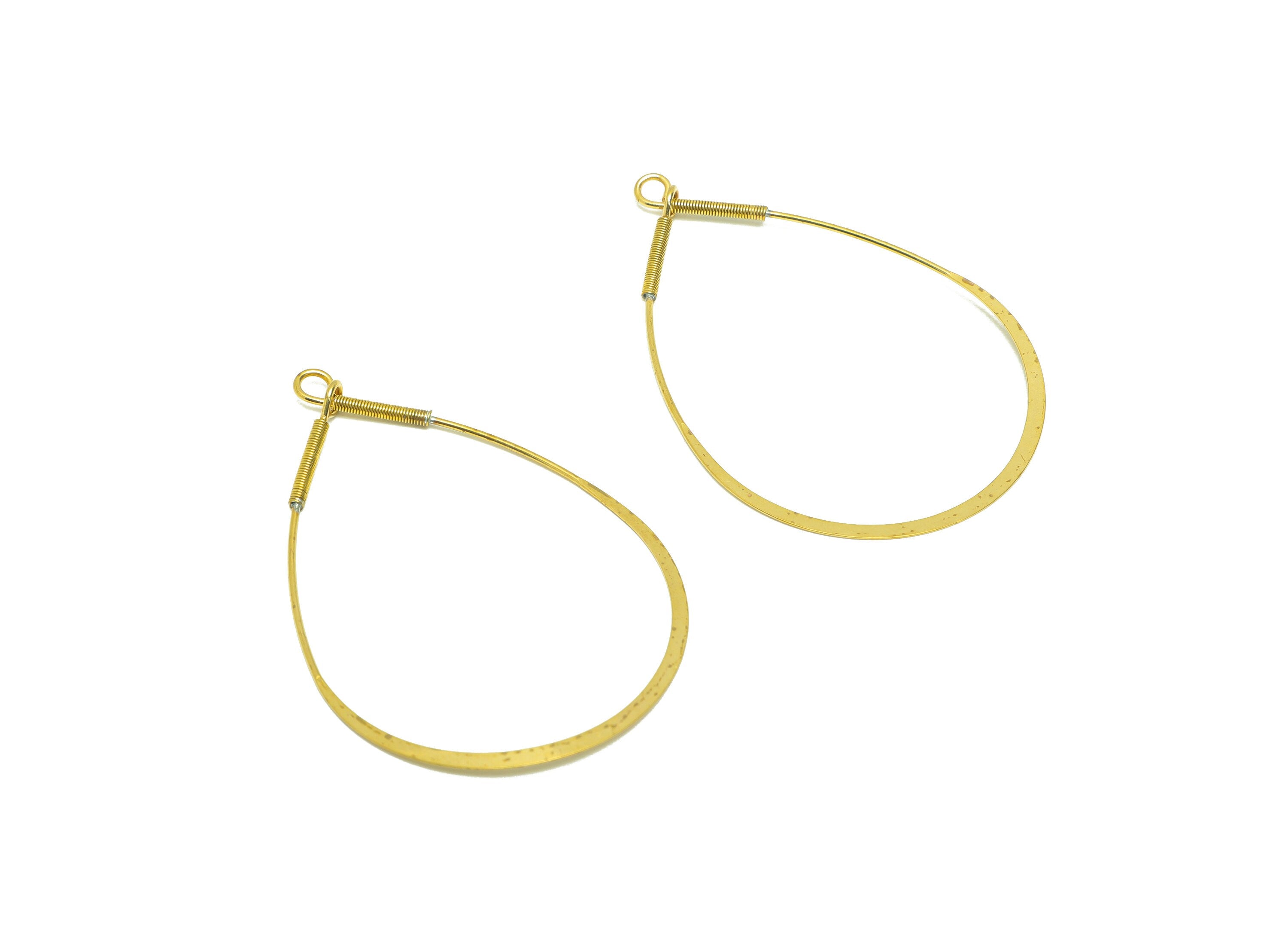 Hammered Drop Wire Earring Charm - Brass Teardrop Earring Charm - Spring Teardrop Earring Charm - Hammered Earring Charm - 52x36x1mm -PP9015 - DOMEDBAZAAR