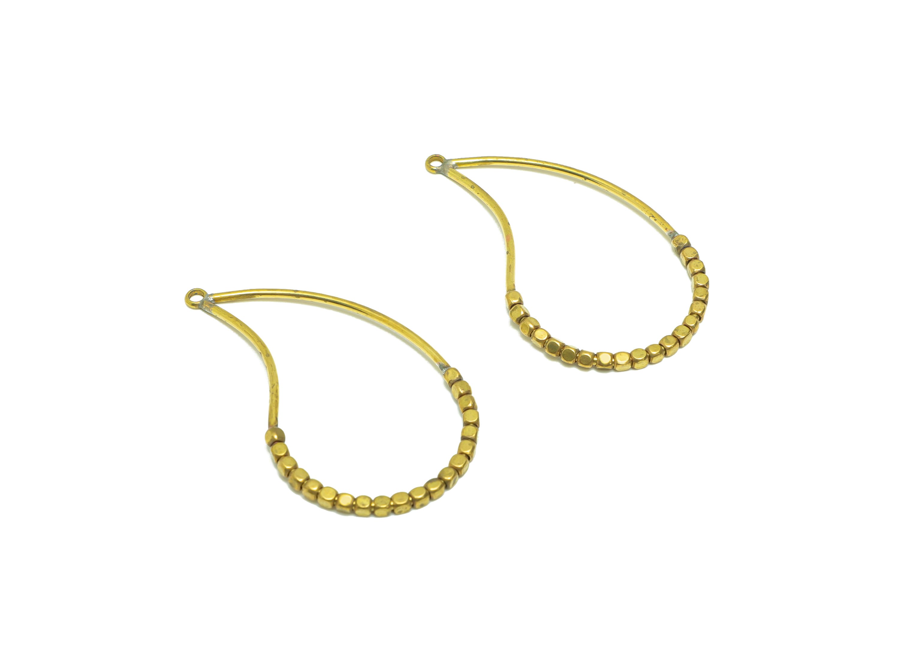 Beaded Wire Teardrop Charm - Brass Teardrop Earring Charm - Cube Beaded Earring Charm - Turn Beads Earring Charm - 43.31x25.19x1.9mm -PP9078 - DOMEDBAZAAR