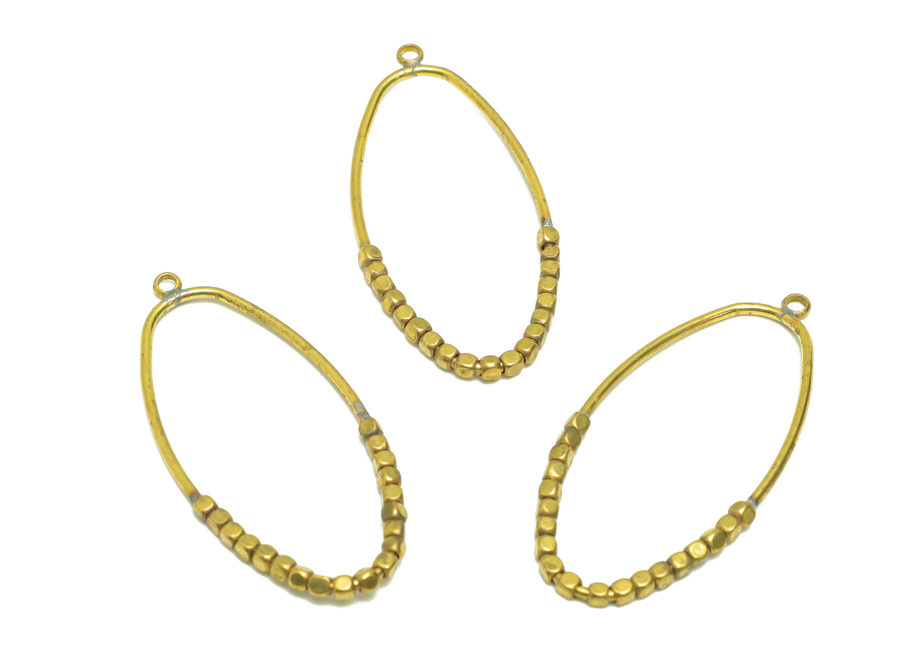 Beaded Wire Oval Charm - Brass Ellipse Earring Charm - Cube Beaded Earring Charm - Turn Oval Beads Earring Charm - 42x20x1.96mm -PP9079 - DOMEDBAZAAR