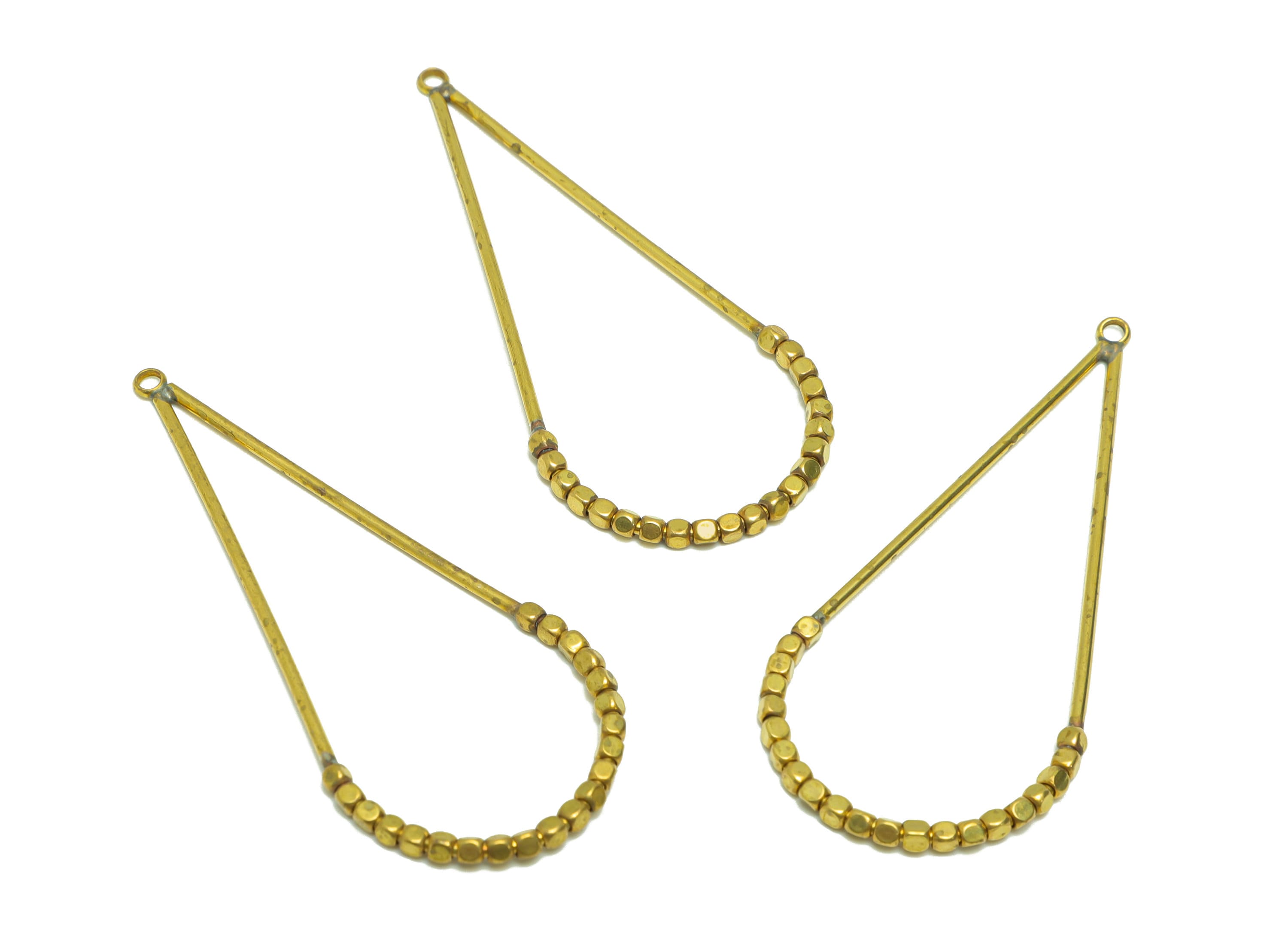 Beaded Wire Drop Charms - Brass Teardrop Earring Charm - Cube Beaded Earring Charm - Turn Beads Earring Charm - 56.9x25.3x1.96mm -PP9076 - DOMEDBAZAAR