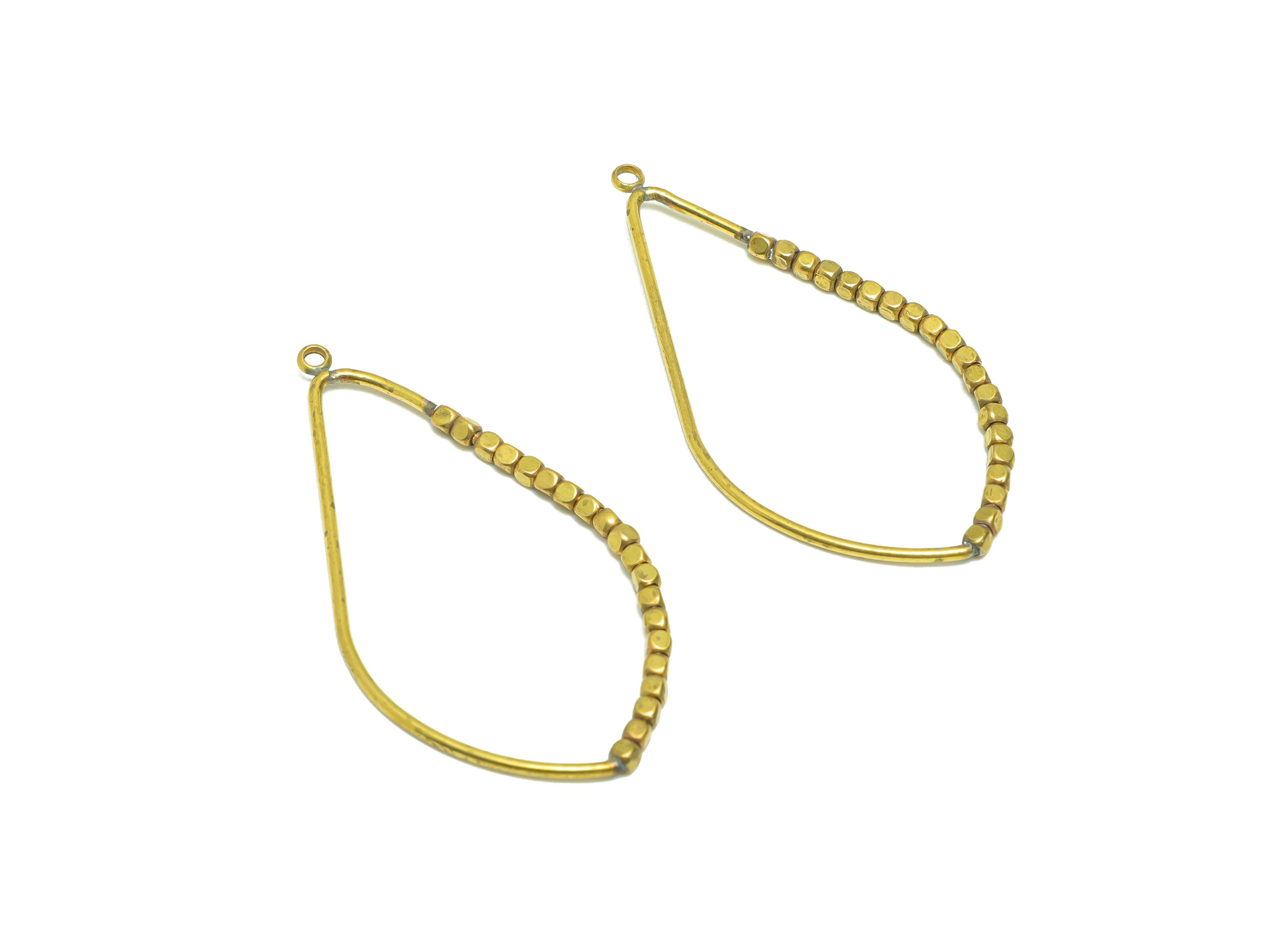 Beaded Wire Drop Earring - Brass Teardrop Earring Charm - Cube Beaded Earring Charm - Turn Beads Earring Charm - 48.34x25.9x1.97mm -PP9080 - DOMEDBAZAAR