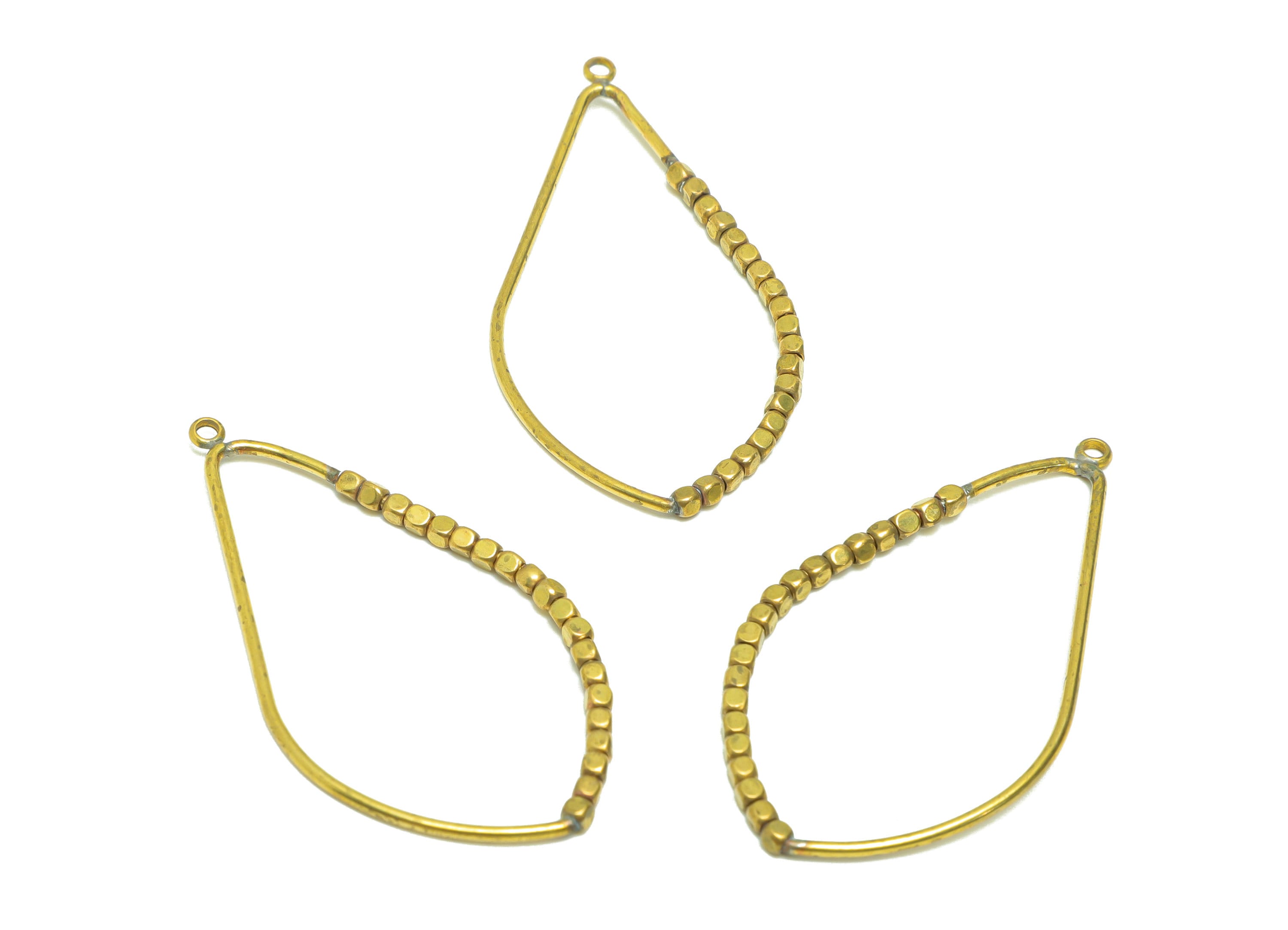 Beaded Wire Drop Earring - Brass Teardrop Earring Charm - Cube Beaded Earring Charm - Turn Beads Earring Charm - 48.34x25.9x1.97mm -PP9080 - DOMEDBAZAAR