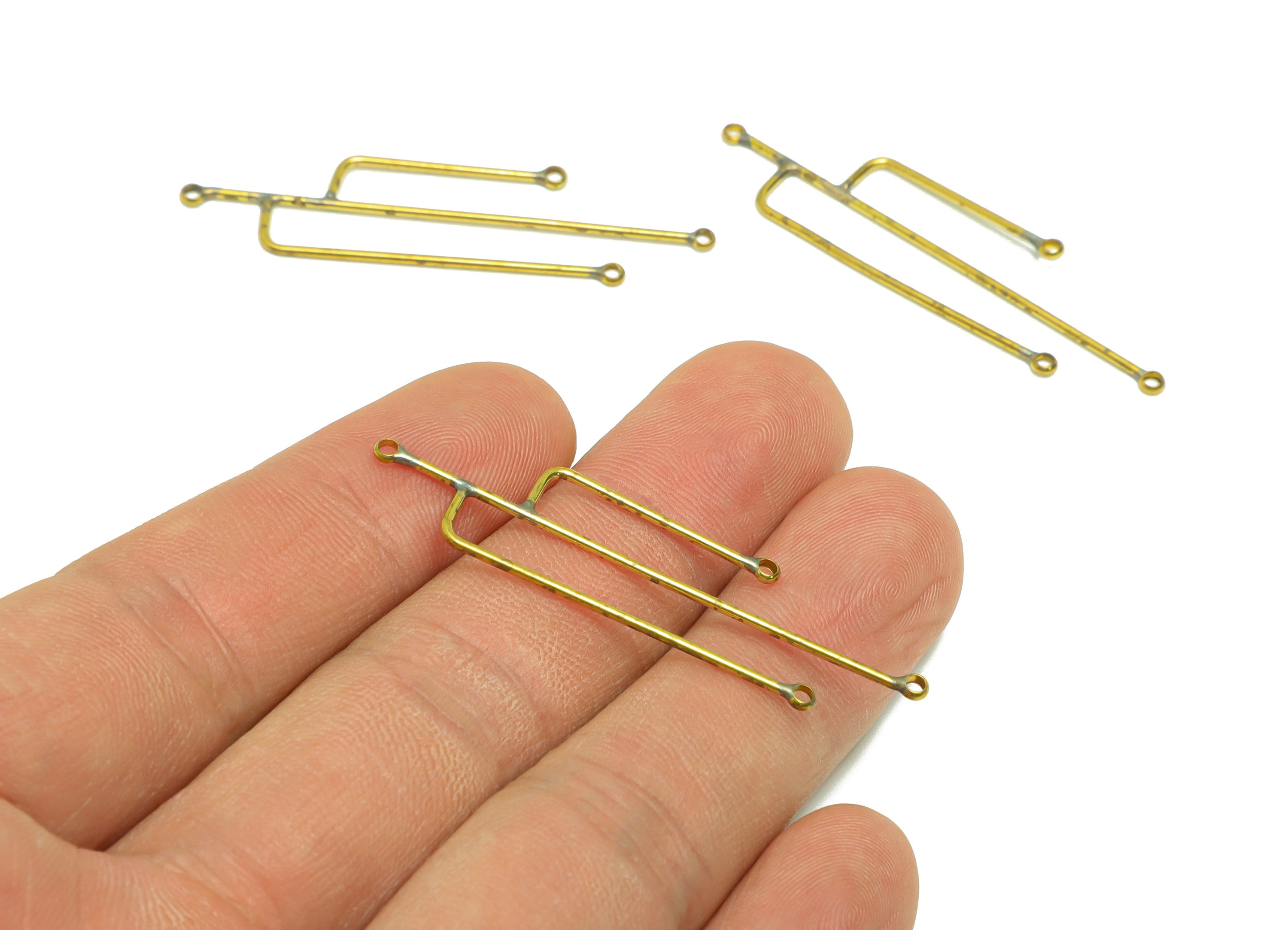 Brass Fork Wire Connector - Brass Geometry Wire Earring Charm - Brass Irregular Wire Connector - 49.78x12.88x1.03mm - PP9042 - DOMEDBAZAAR