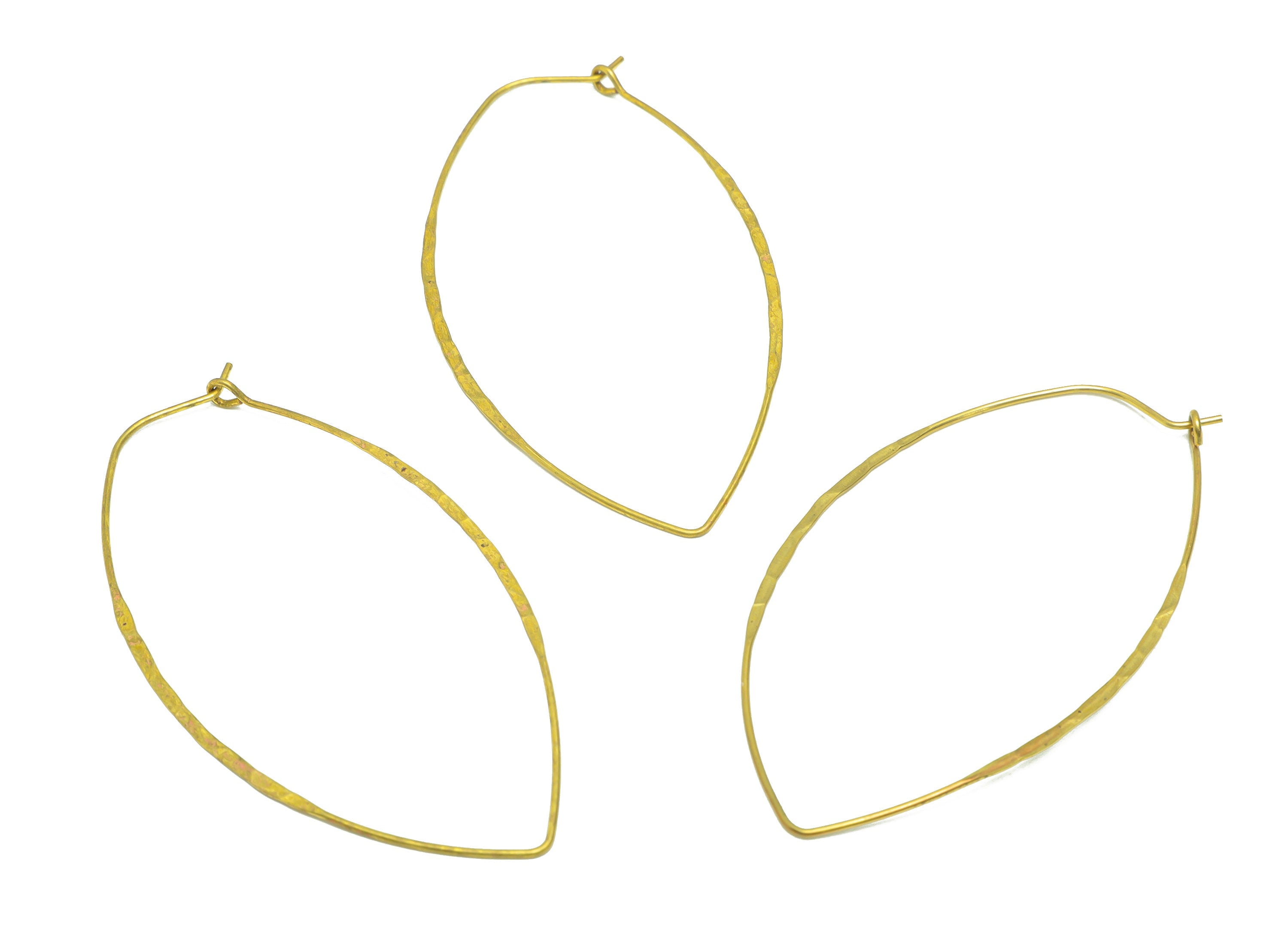 Hammered Hoop Earring Wire - Brass Marquise Hoop Lock Earring - Brass Textured Hoop Earring - Hammered Hoop Earring - 63.66x35x1mm - PP9045 - DOMEDBAZAAR