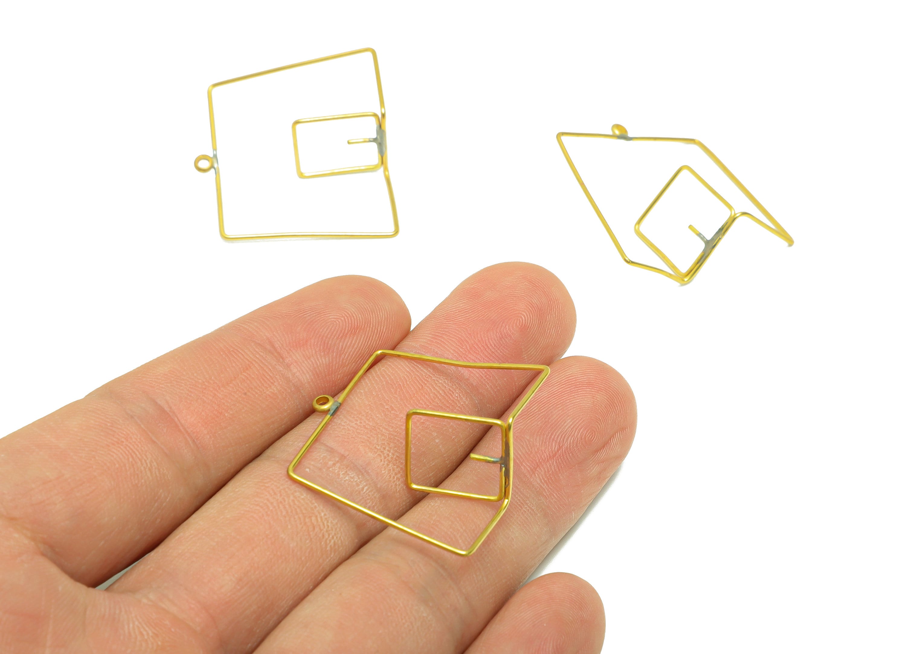 Brass Wire Square Earring Charm - Brass Space Wire Earring Charm - Brass Geometry Wire Earring Charm - For Peral - 30x28x0.79mm - PP9017 - DOMEDBAZAAR