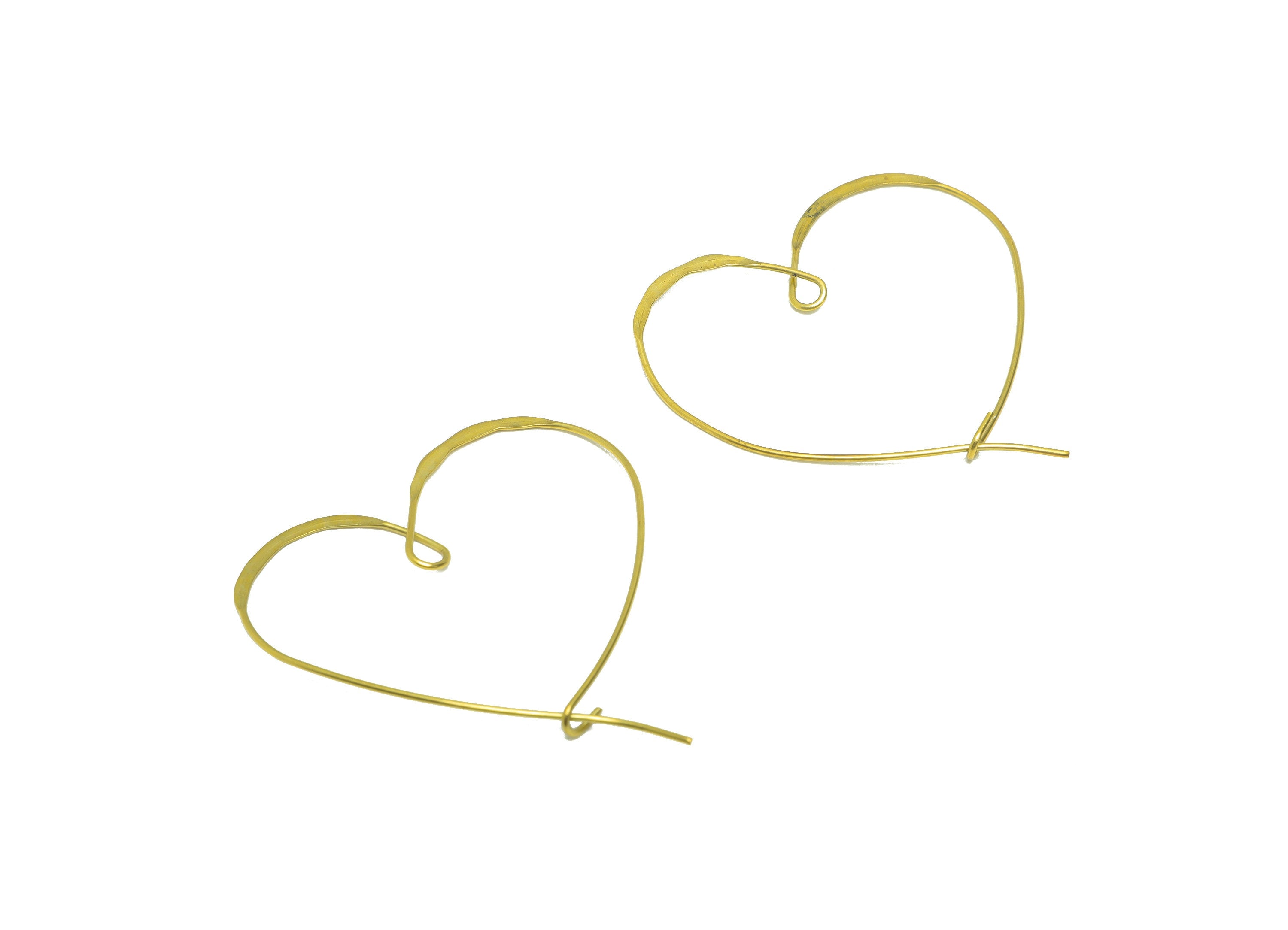 Brass Wire Heart Hoop Earring - Brass Heart Ear Wire Earring - Hammered Heart Wire Earring - Hammered Ear Wire Hoop - 46x43x0.8mm - PP9048 - DOMEDBAZAAR