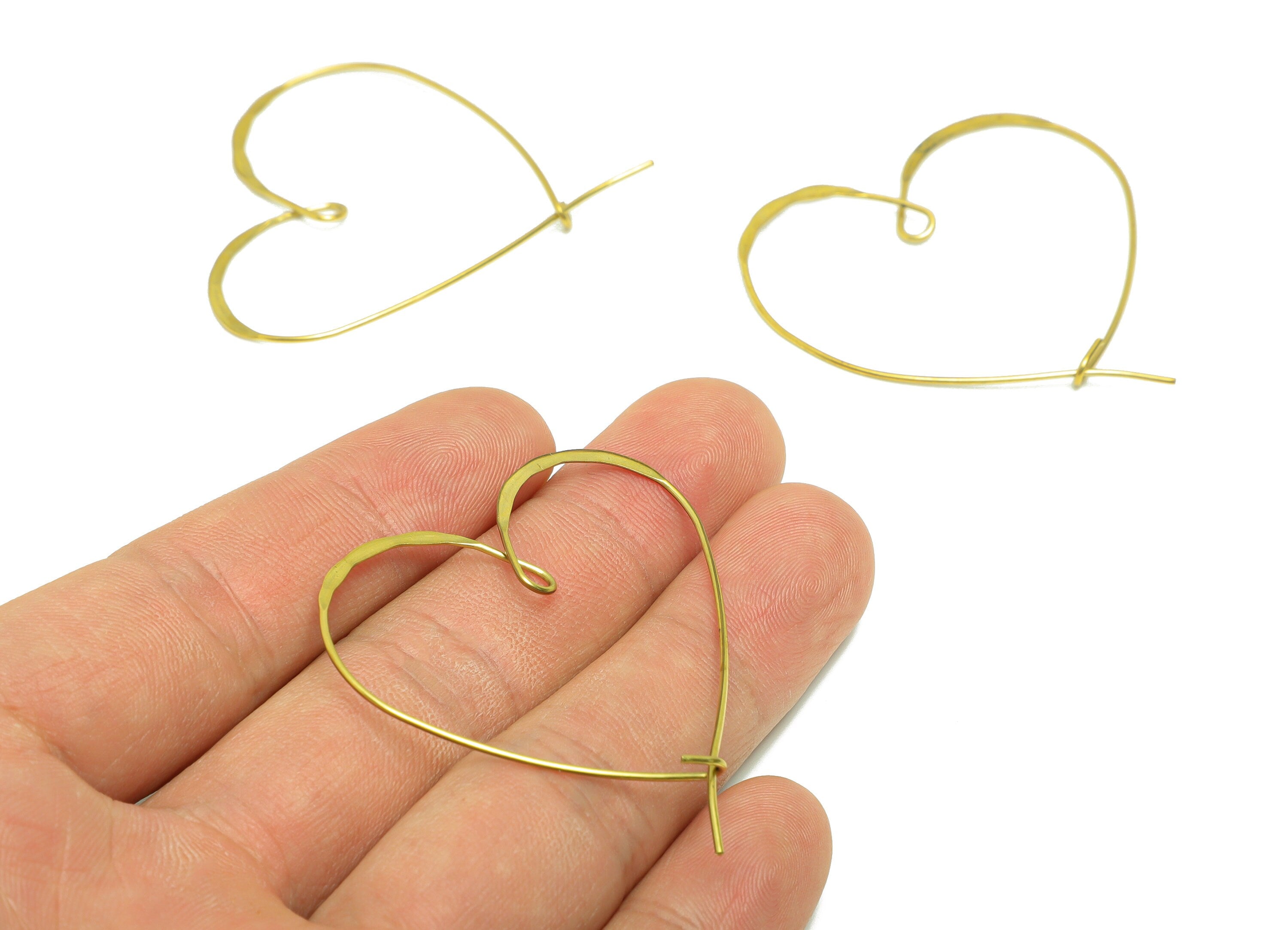 Brass Wire Heart Hoop Earring - Brass Heart Ear Wire Earring - Hammered Heart Wire Earring - Hammered Ear Wire Hoop - 46x43x0.8mm - PP9048 - DOMEDBAZAAR