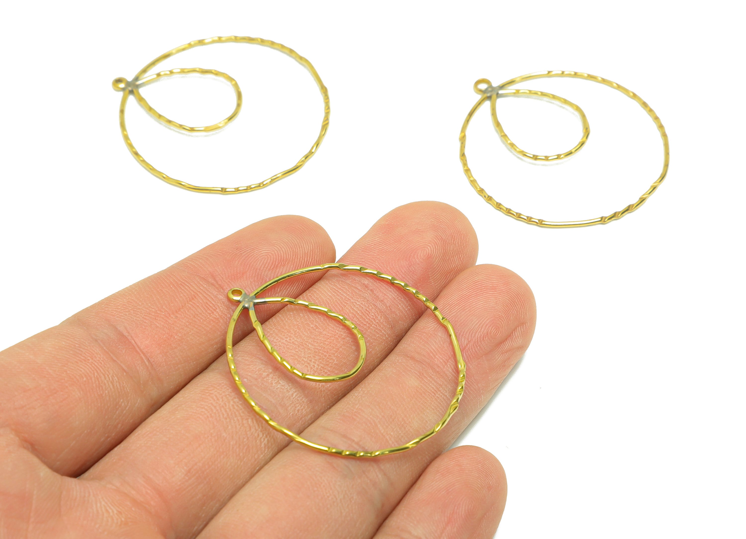 Brass Round Wire Earring Charm - Brass Hammered Hoop Wire Earring Charm - Textured Wire Earring Charm - Earring Charm - 39x37x1mm -PP9032 - DOMEDBAZAAR