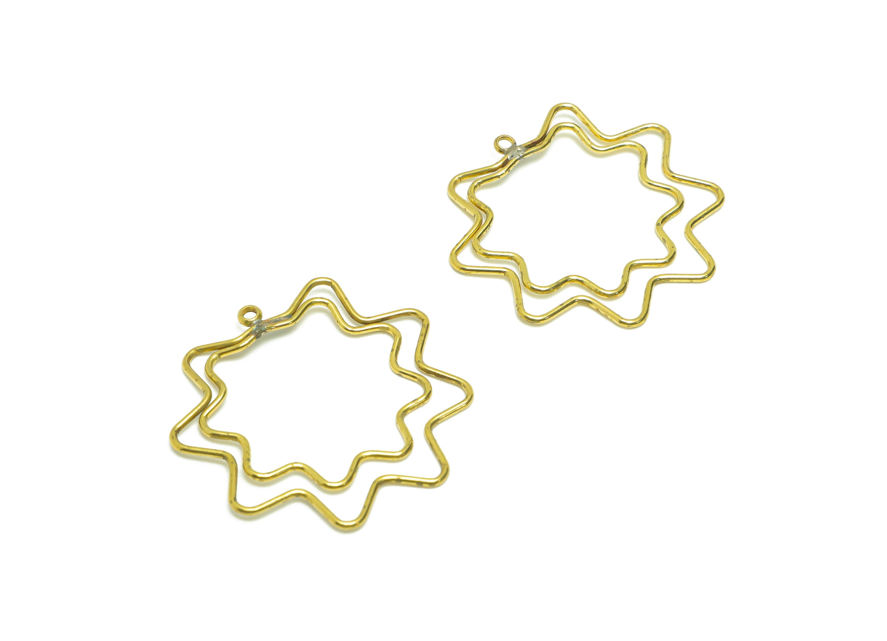 Brass Star Wire Earring Charm - Brass Double Star Wire Earring Charm - Wavy Wire Earring Charm - Geometry Earring Charm- 32x35x1mm -PP9087 - DOMEDBAZAAR