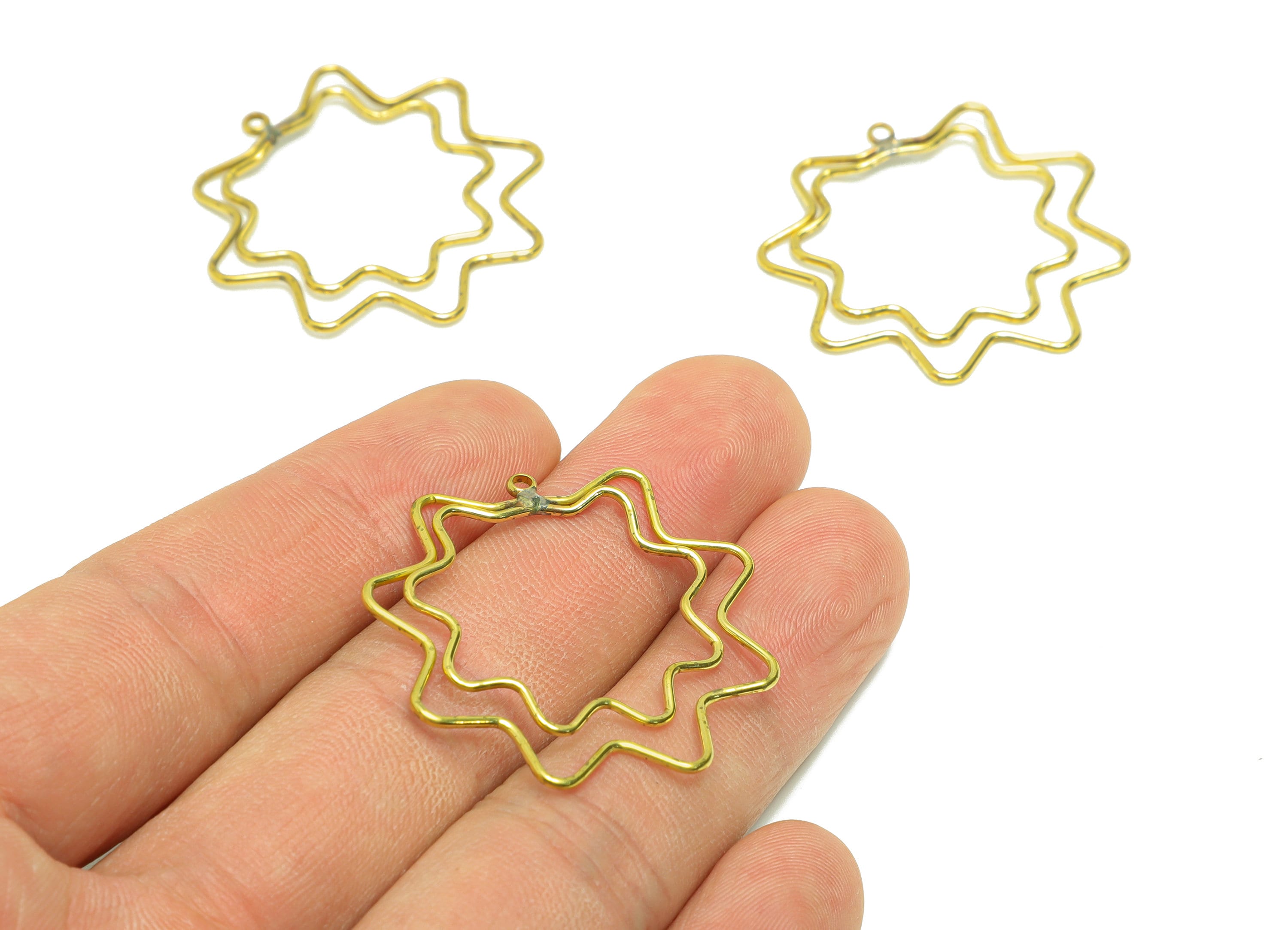 Brass Star Wire Earring Charm - Brass Double Star Wire Earring Charm - Wavy Wire Earring Charm - Geometry Earring Charm- 32x35x1mm -PP9087 - DOMEDBAZAAR