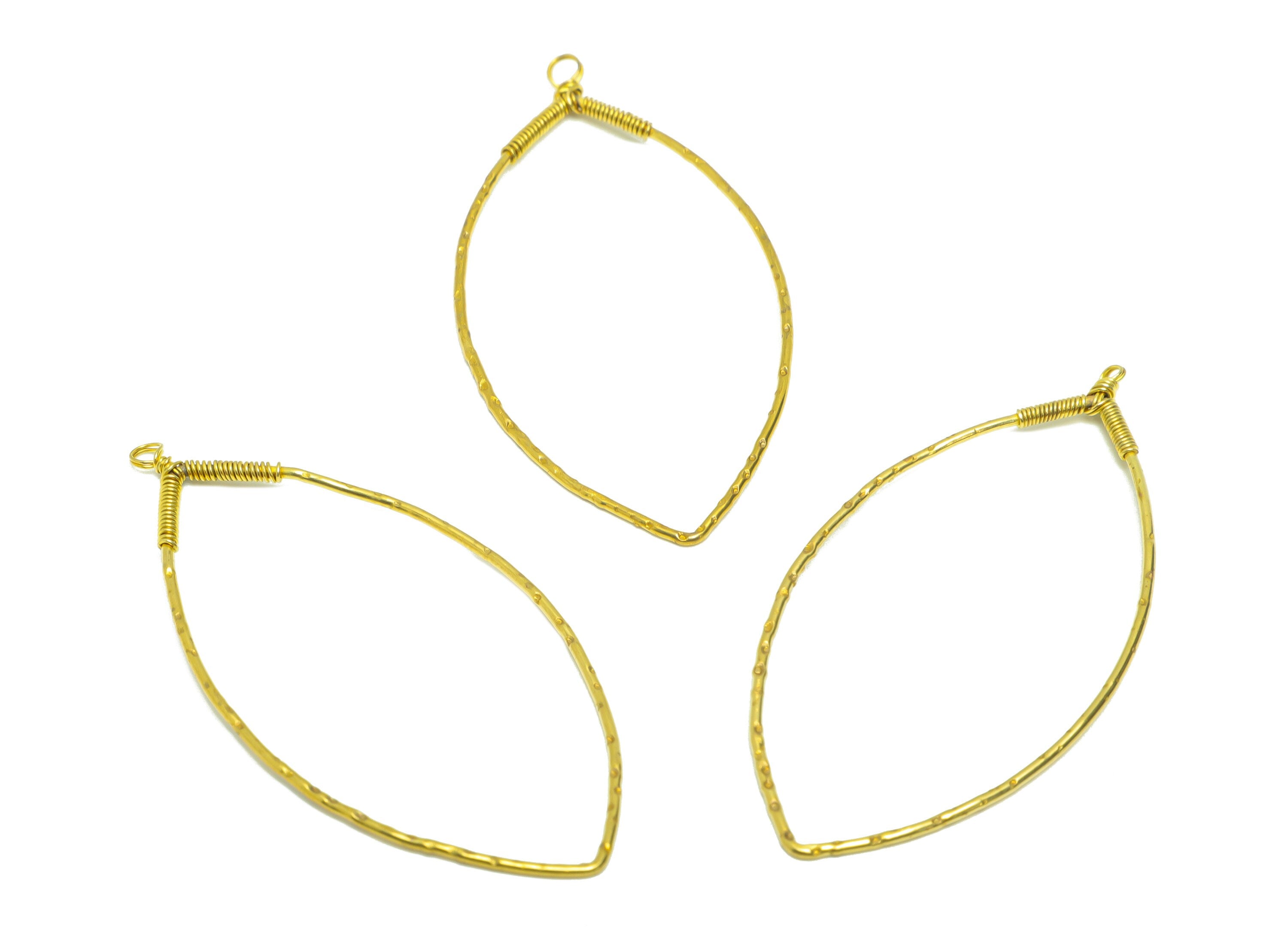 Marquise Wire Earring Charm - Brass Hammered Geometry Wire Earring Charm - Textured Earring Charm - Spring Earring Charm - 56x27x1mm -PP9034 - DOMEDBAZAAR