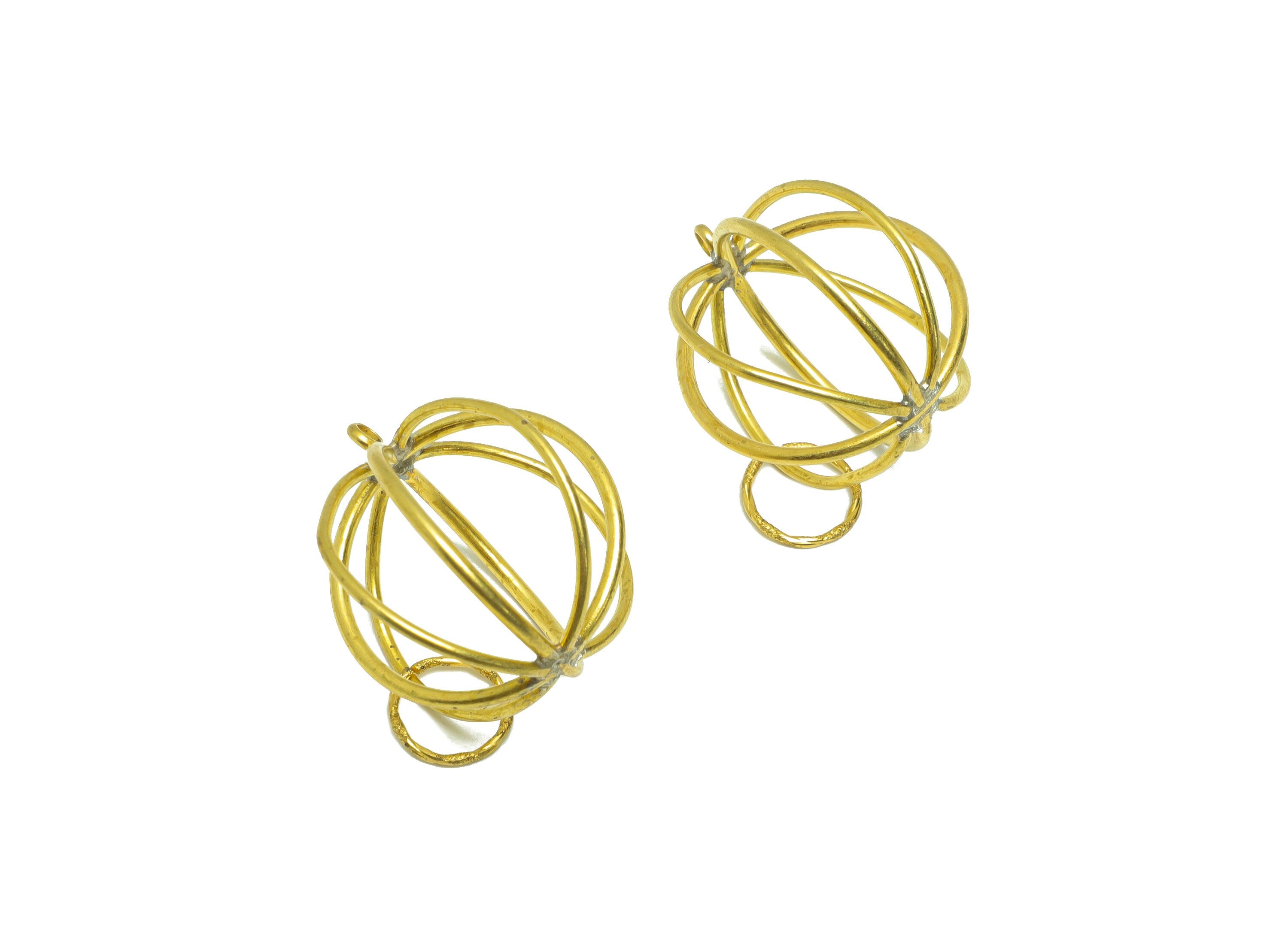 Brass Ball Wire Earring Charm - Brass Lantern Wire Earring Charm - Brass Lantern Pendant - Cubic Ball Earring Charm - 28.73x26.9x1mm -PP9038 - DOMEDBAZAAR