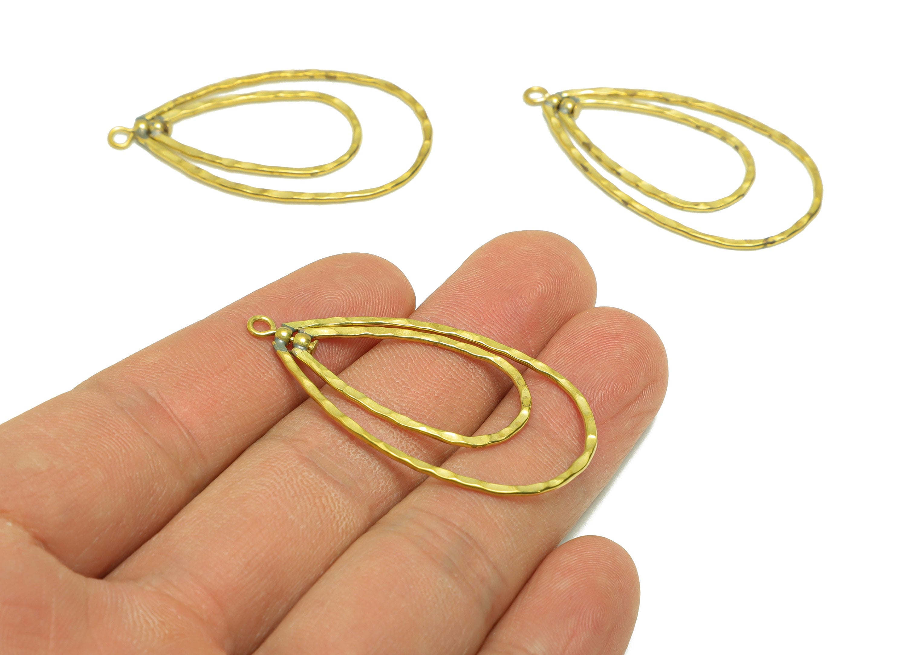 Teardrop Wire Earring Charm - Brass Hammered Geometry Wire Earring Charm - Drop Earring Charm - Hammered Earring Charm - 44x24x1mm -PP9019 - DOMEDBAZAAR