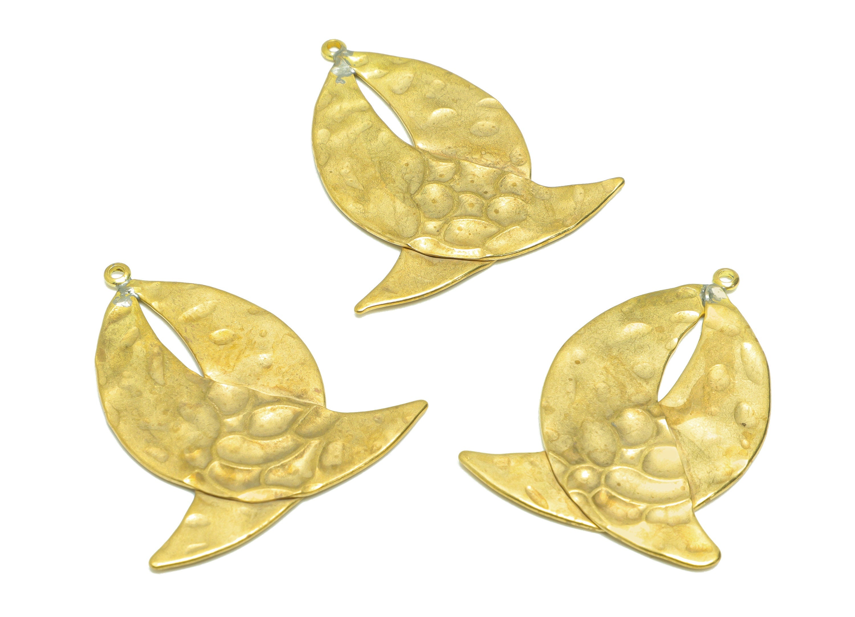 Hammered Crescent Earring Charm - Brass Hammered Sail Earring Charm - Double Sailboat Earring Charm - Moon Earring Charm - 38x32x1mm -PP9074 - DOMEDBAZAAR