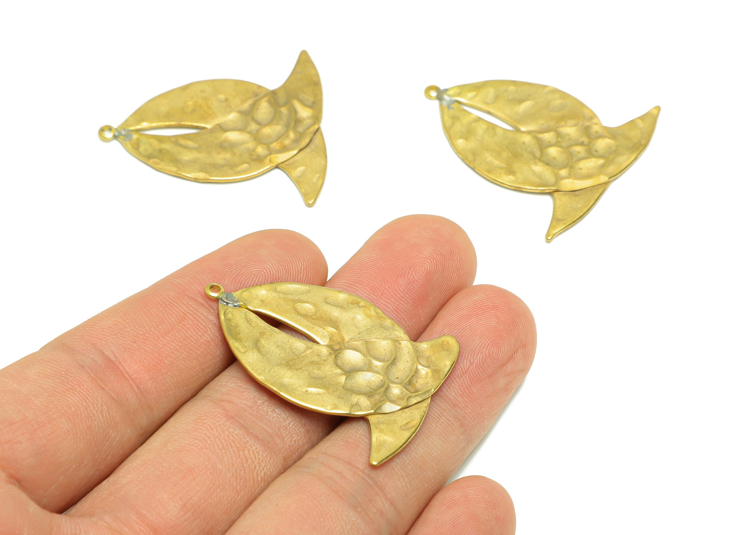 Hammered Crescent Earring Charm - Brass Hammered Sail Earring Charm - Double Sailboat Earring Charm - Moon Earring Charm - 38x32x1mm -PP9074 - DOMEDBAZAAR