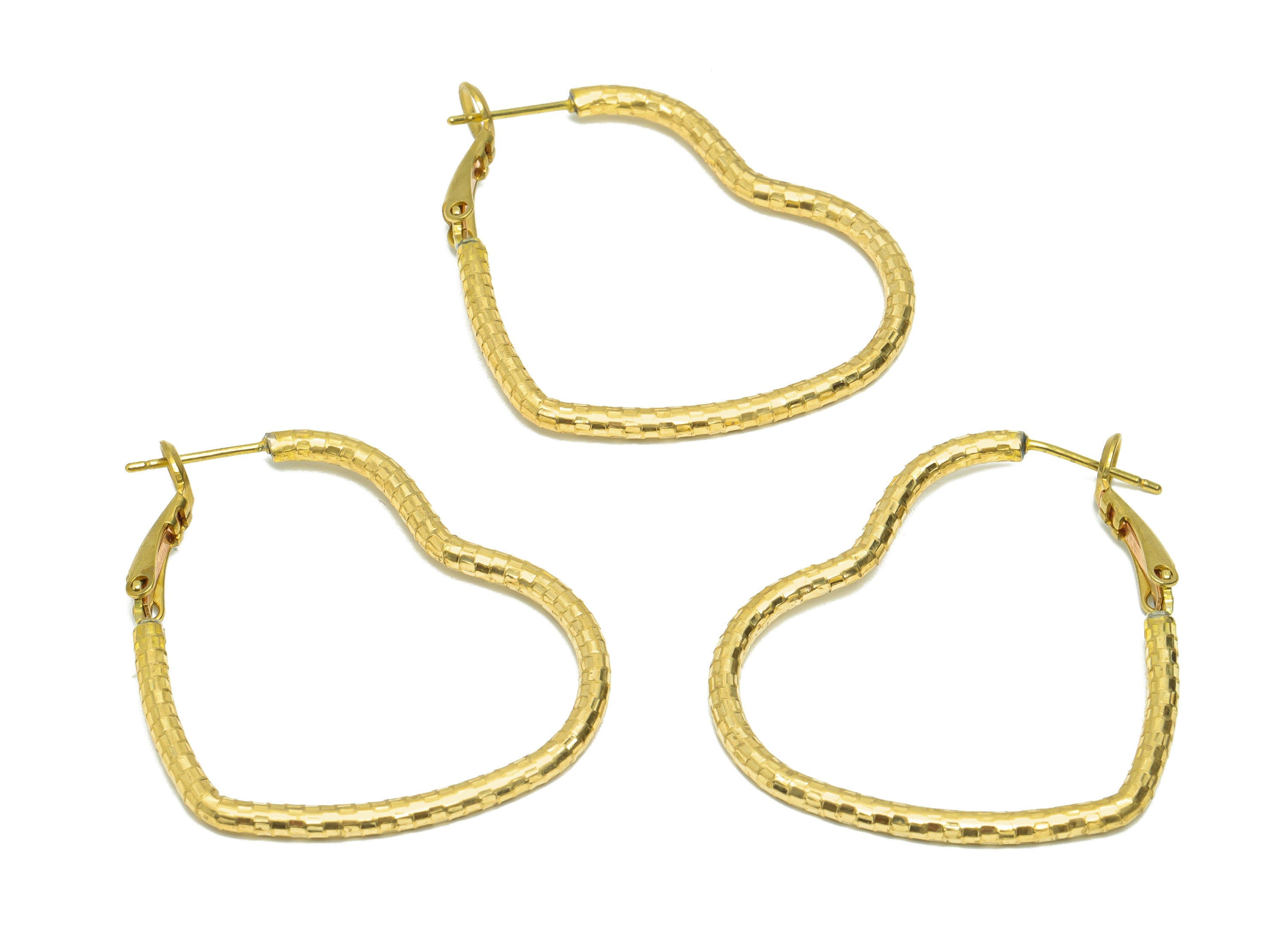 Heart Hoop Back Earring - Brass Heart Clasp Hoop Earring - Textured Clasp Back Earring Hoop Earring - Clasp Hoop Earring - 50x49x1mm-PP9053 - DOMEDBAZAAR
