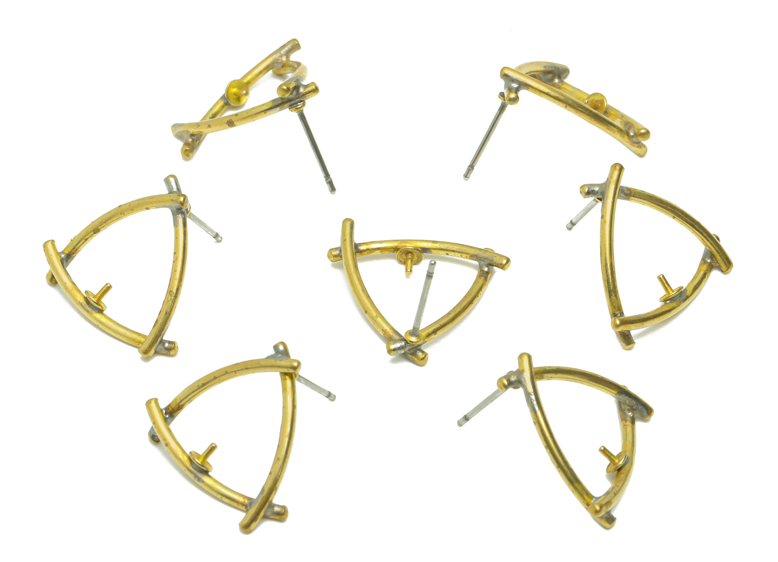 Brass Triangle Earring Post - Triangle Wire Earring Stud - Brass Stick Wire Earring Post - Wire Earring Post for Pearl - 17x18x1mm- PP9022 - DOMEDBAZAAR