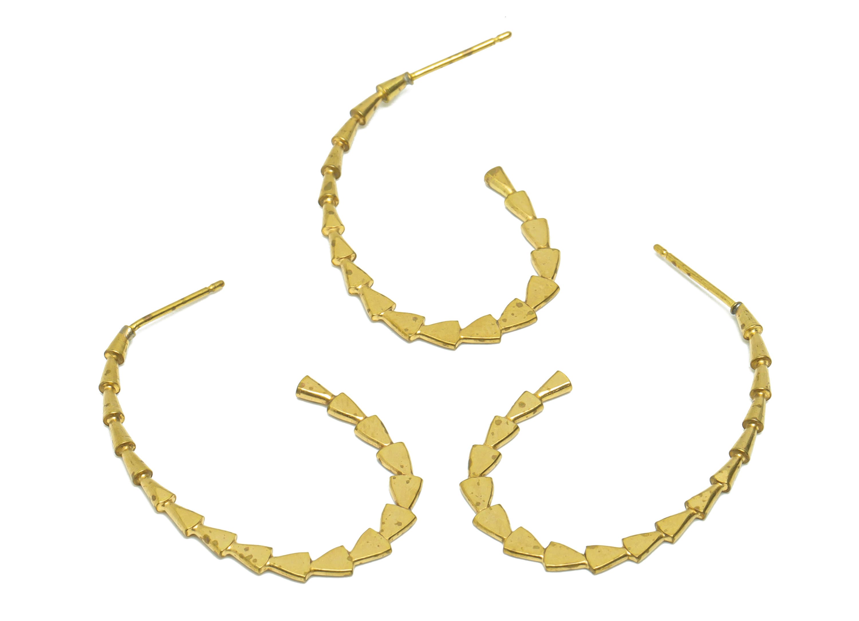Hammered C Hoop Earring Post - Cylinder Hoop Earring Stud - Brass Hammered Geometry Earring Post - Earring Post - 40x22x1.99mm- PP9016 - DOMEDBAZAAR
