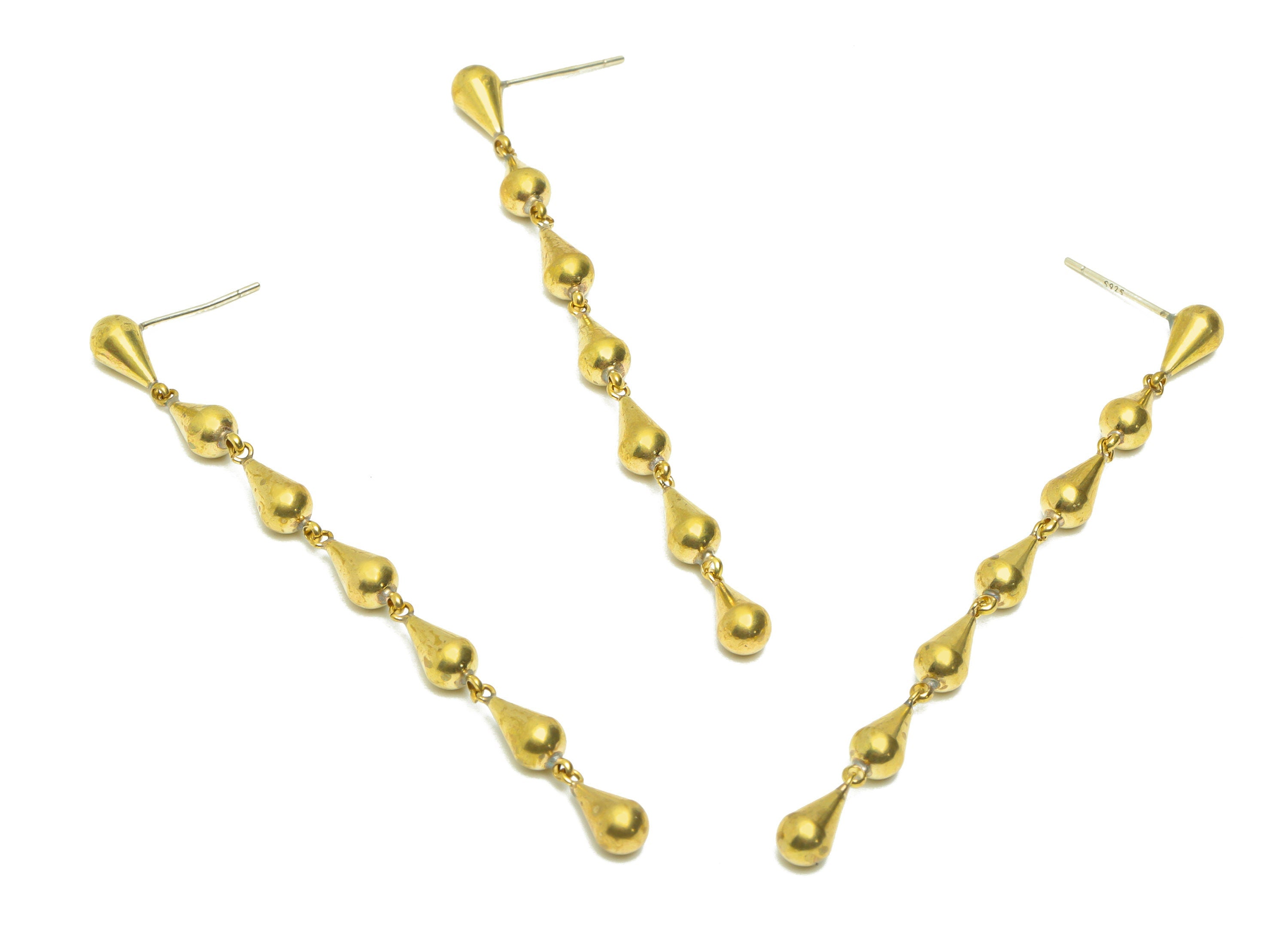 Drop Dangle Earring Post - Hang Teardrop Earring Stud - Brass Cubic Drop Earring Post - Drop Link Earring Post - 66.15x15.93x4.38mm- PP9040 - DOMEDBAZAAR