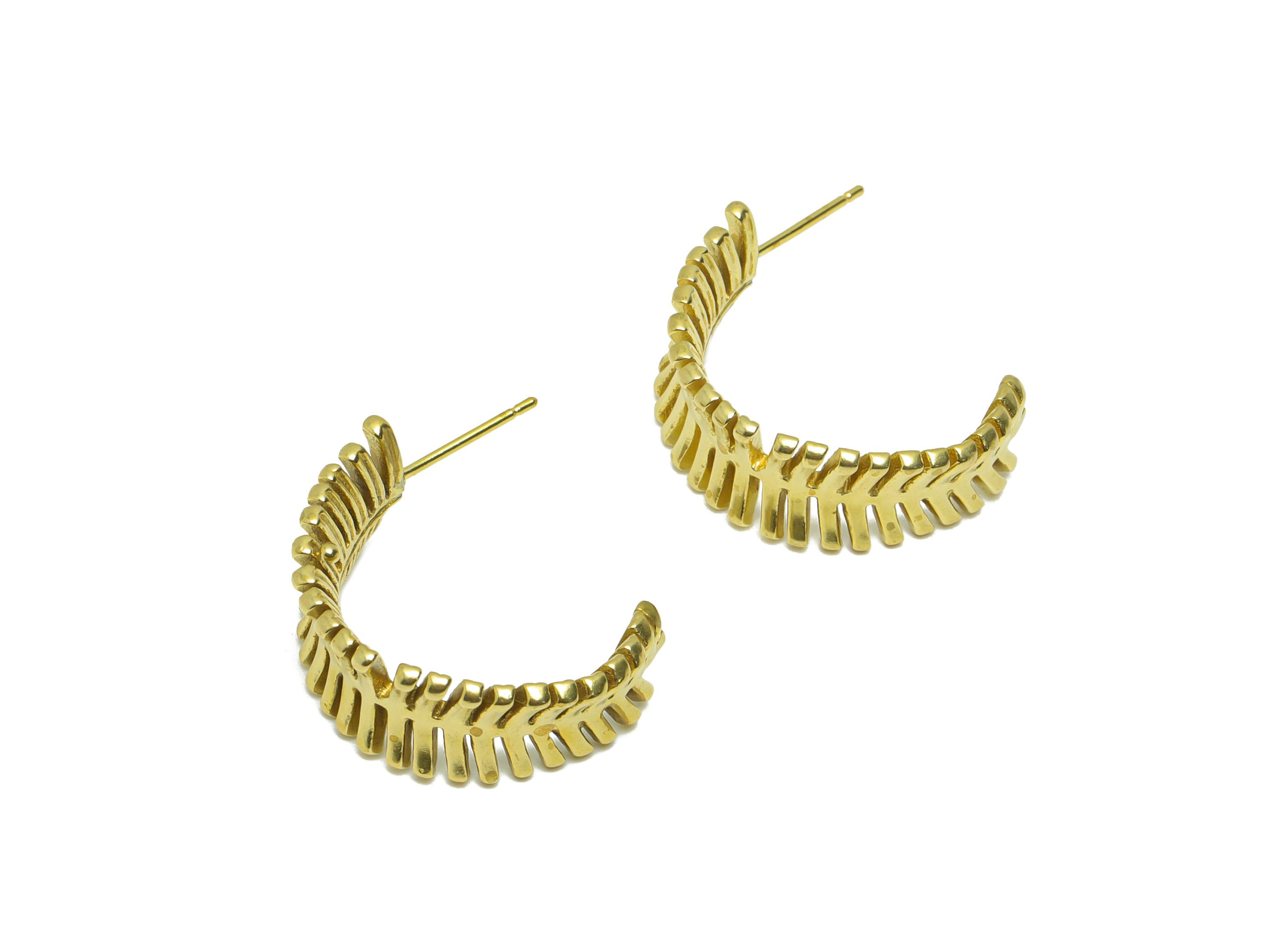 Brass Feather C Hoop Earring Post - Bent Leaf Earring Stud - Brass Hoop Feather Bent Earring Post - Hoop Earring Post - 25x22x2mm- PP9095 - DOMEDBAZAAR