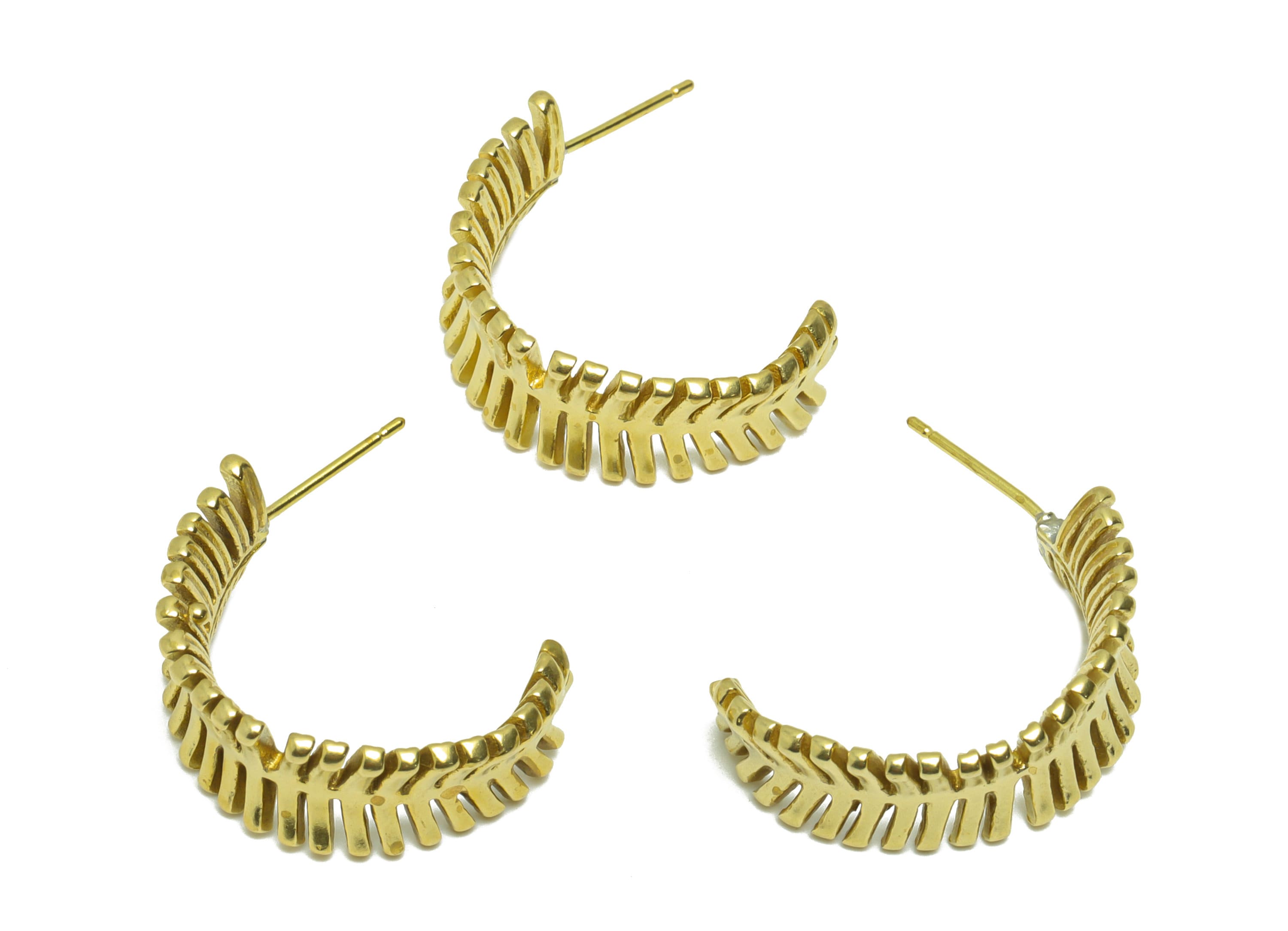 Brass Feather C Hoop Earring Post - Bent Leaf Earring Stud - Brass Hoop Feather Bent Earring Post - Hoop Earring Post - 25x22x2mm- PP9095 - DOMEDBAZAAR