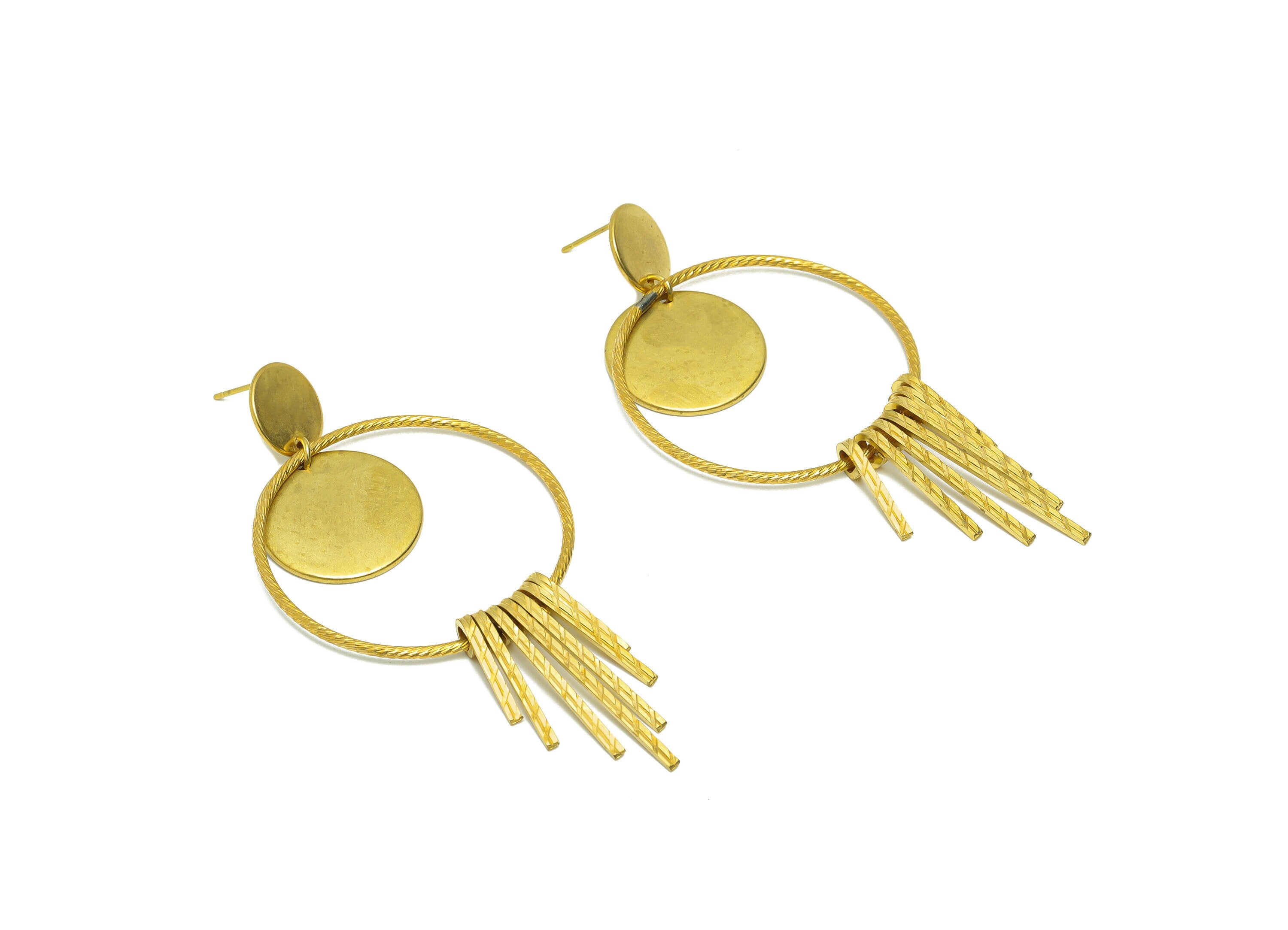 Brass Round Dangle Earring Post - Brass Textured Wire Earring Stud - Brass 7 Wire Earring Post - Brass Wire Earring Post - 75x37x1mm- PP9064 - DOMEDBAZAAR