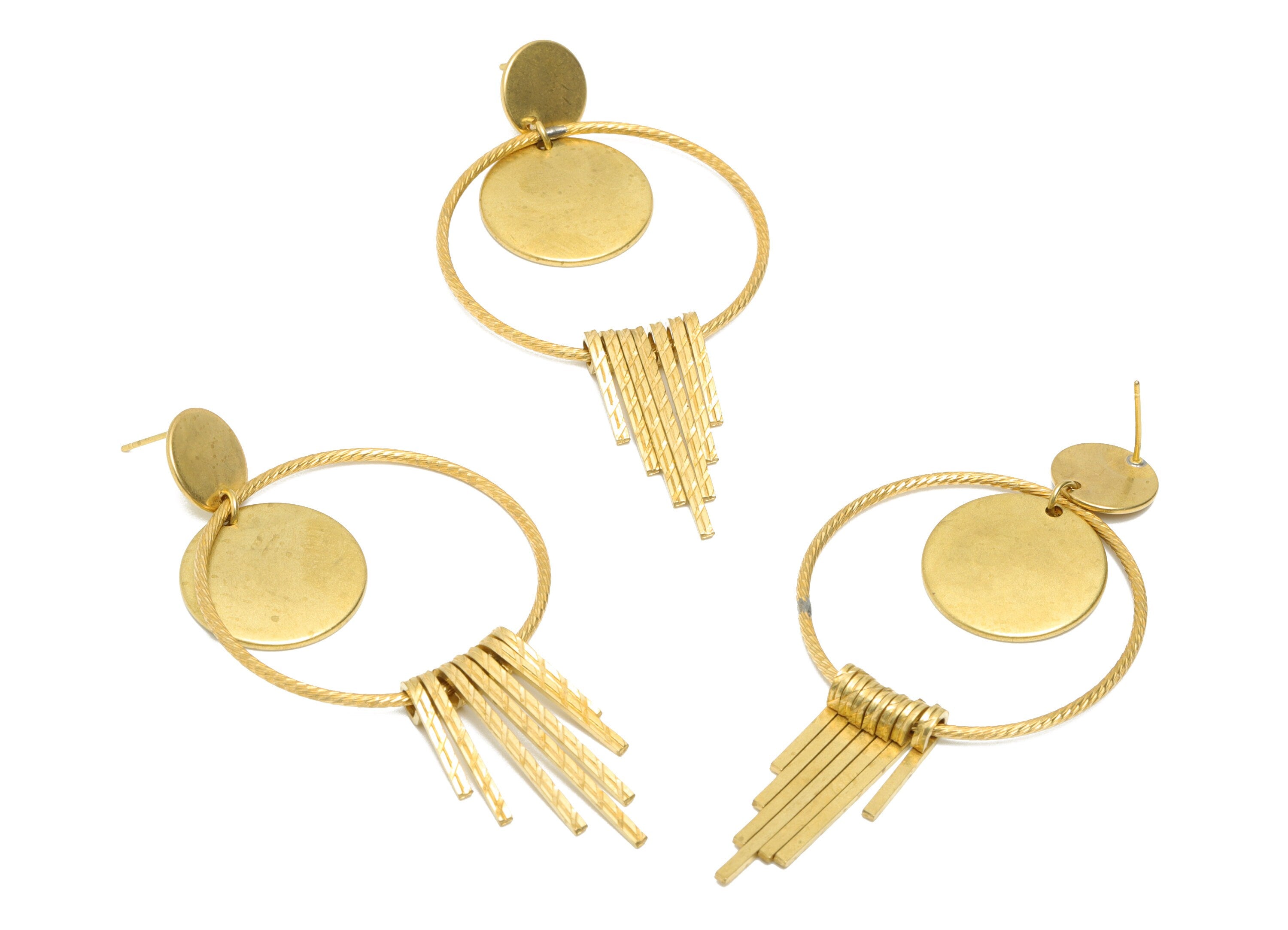 Brass Round Dangle Earring Post - Brass Textured Wire Earring Stud - Brass 7 Wire Earring Post - Brass Wire Earring Post - 75x37x1mm- PP9064 - DOMEDBAZAAR