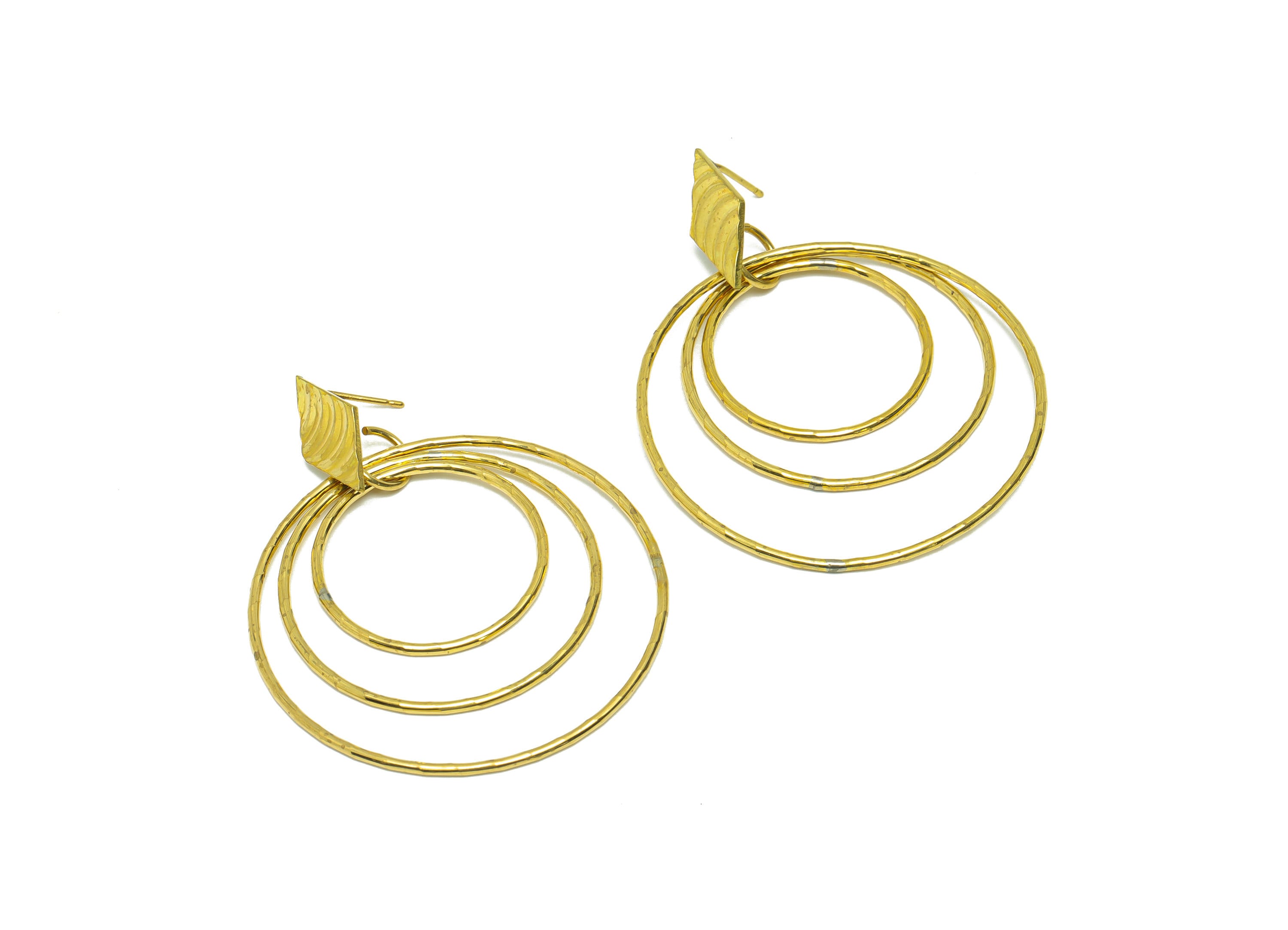 Brass Hoops Dangle Earring Post - Brass Textured Rhombic Earring Stud - Brass Diamond Earring Post - Circle Earring Post - 59x44x1mm- PP9084 - DOMEDBAZAAR