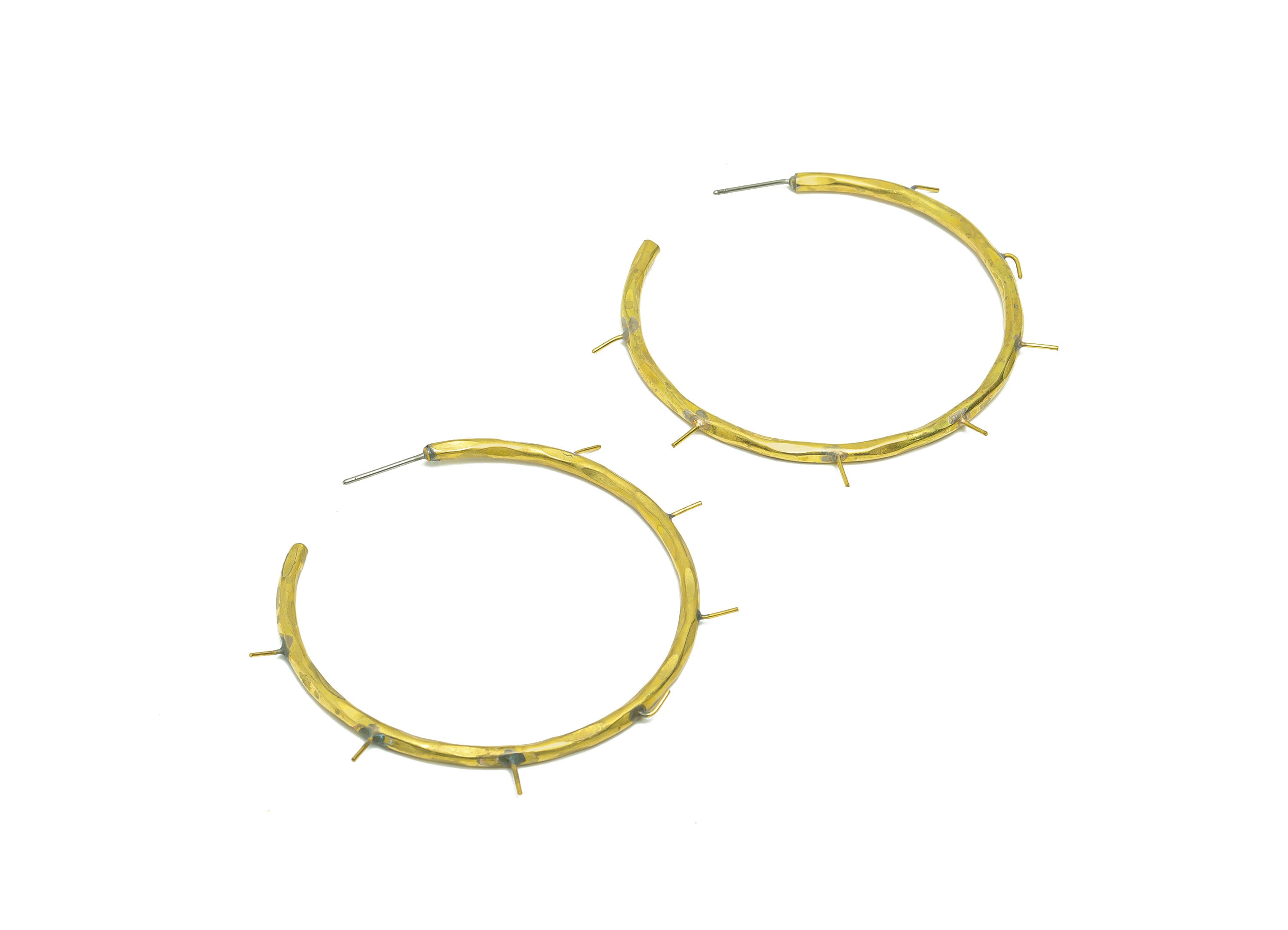Brass C Hoop Wire Earring Post - Brass Hammered Hoop Earring Stud - Brass Hoop Wire Earring Post - Hoop Earring Post - 60x55x2.56mm- PP9056 - DOMEDBAZAAR