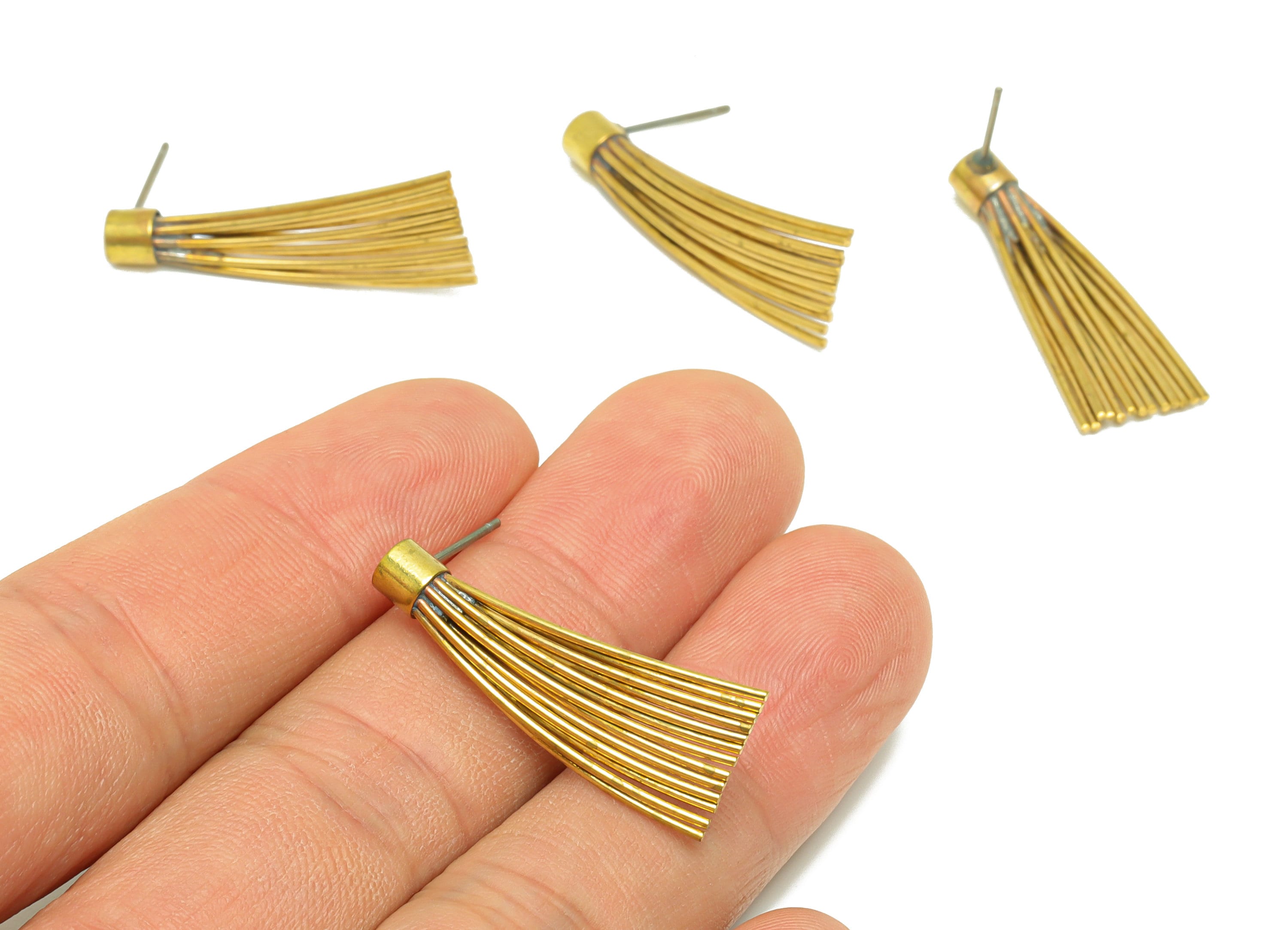 Brass Wire Tassel Earring Post - Brass Stick Tassel Earring Stud - Raw Brass Bar Wire Earring Post - Wire Earring Post - 30x11x4.4mm- PP9057 - DOMEDBAZAAR