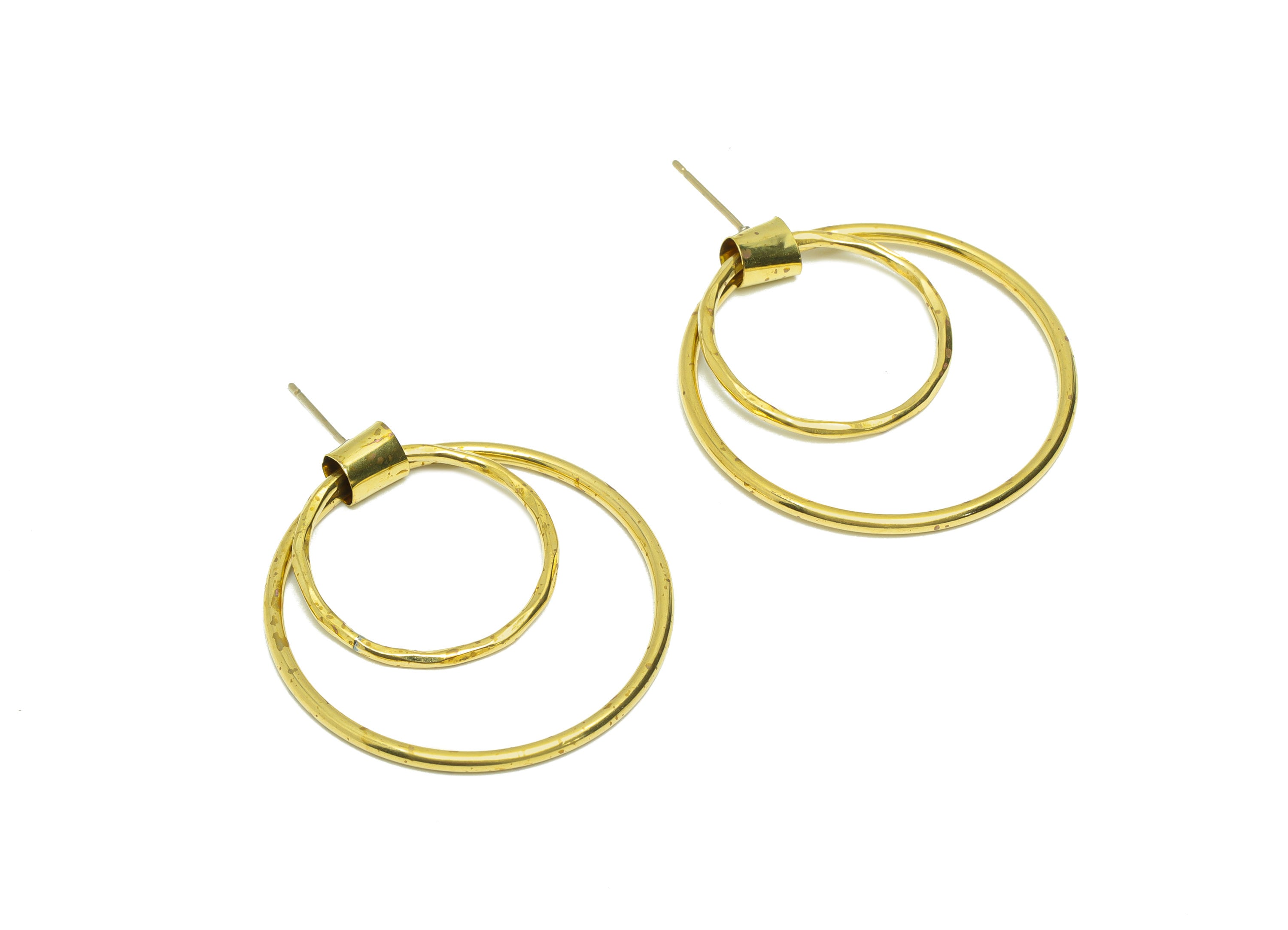 Brass Hoops Dangle Earring Post - Brass Textured Earring Stud - Brass Hammered Earring Post - Circle Earring Post -46x35x1.78mm- PP9083 - DOMEDBAZAAR