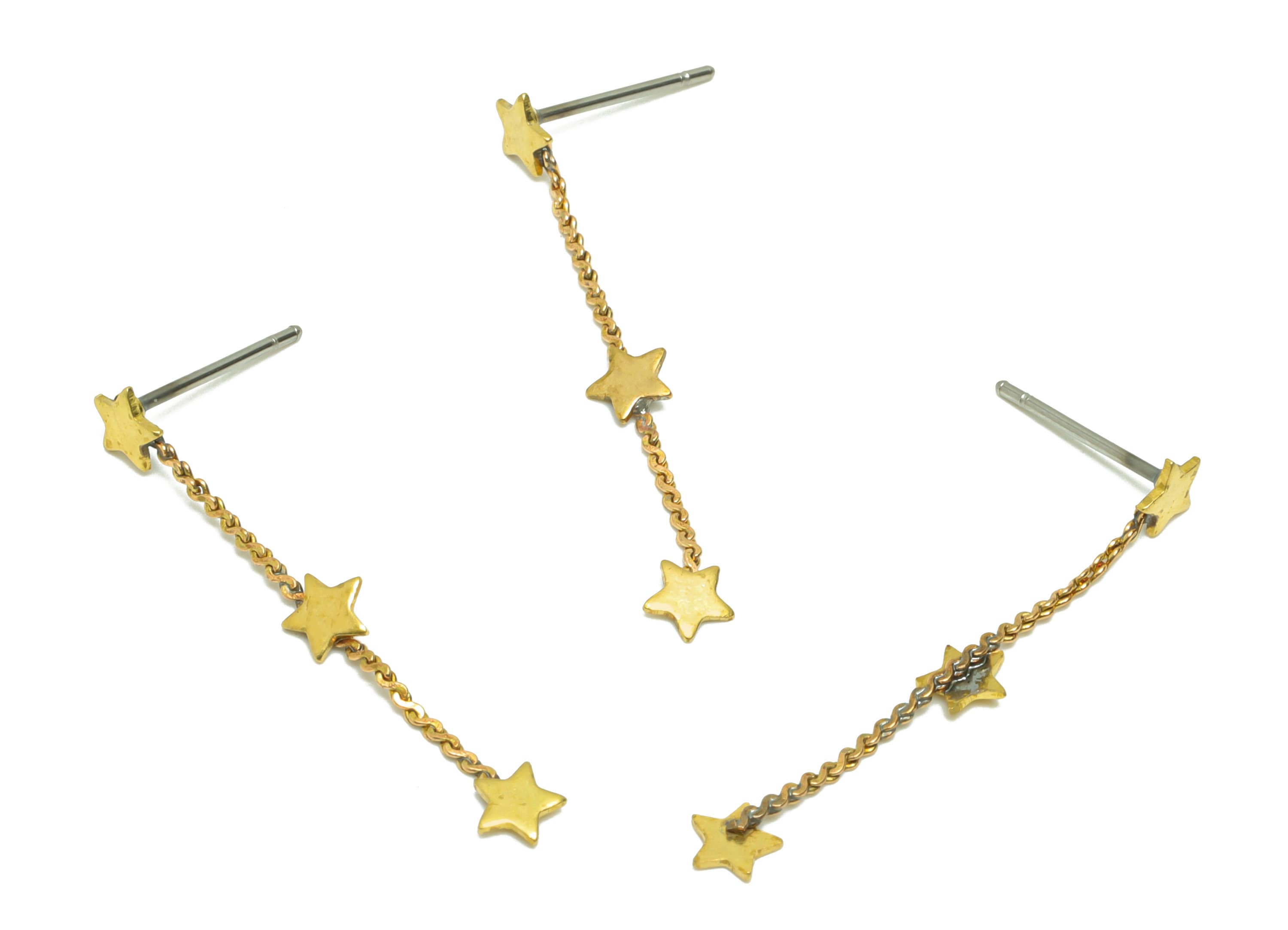 Brass Star Chain Earring Post - Brass Star Chain Earring Stud - Brass Star Tassel Wire Earring Post - Dangel Earring Post - 34x4x1mm-PP9028 - DOMEDBAZAAR