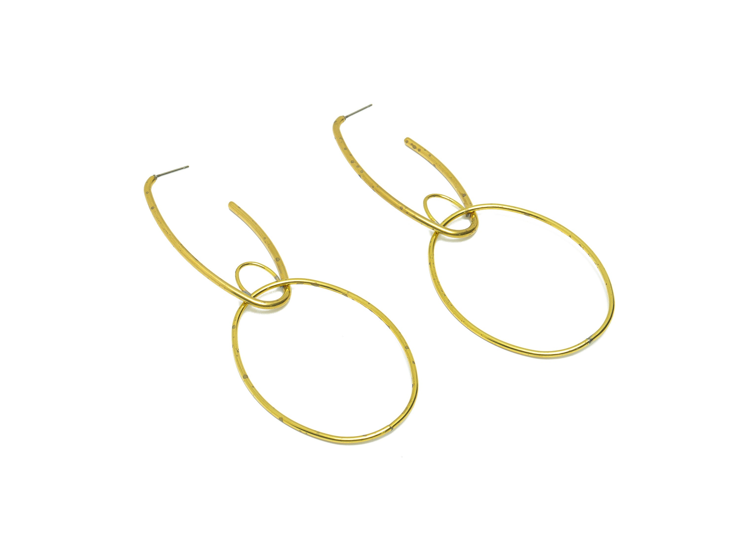 Dangle Hoops Wire Earring Post - Brass Hoop Wire Earring Stud - Brass Geometry Wire Earring Post - Geometry Earring Post - 98x37x1mm-PP9037 - DOMEDBAZAAR