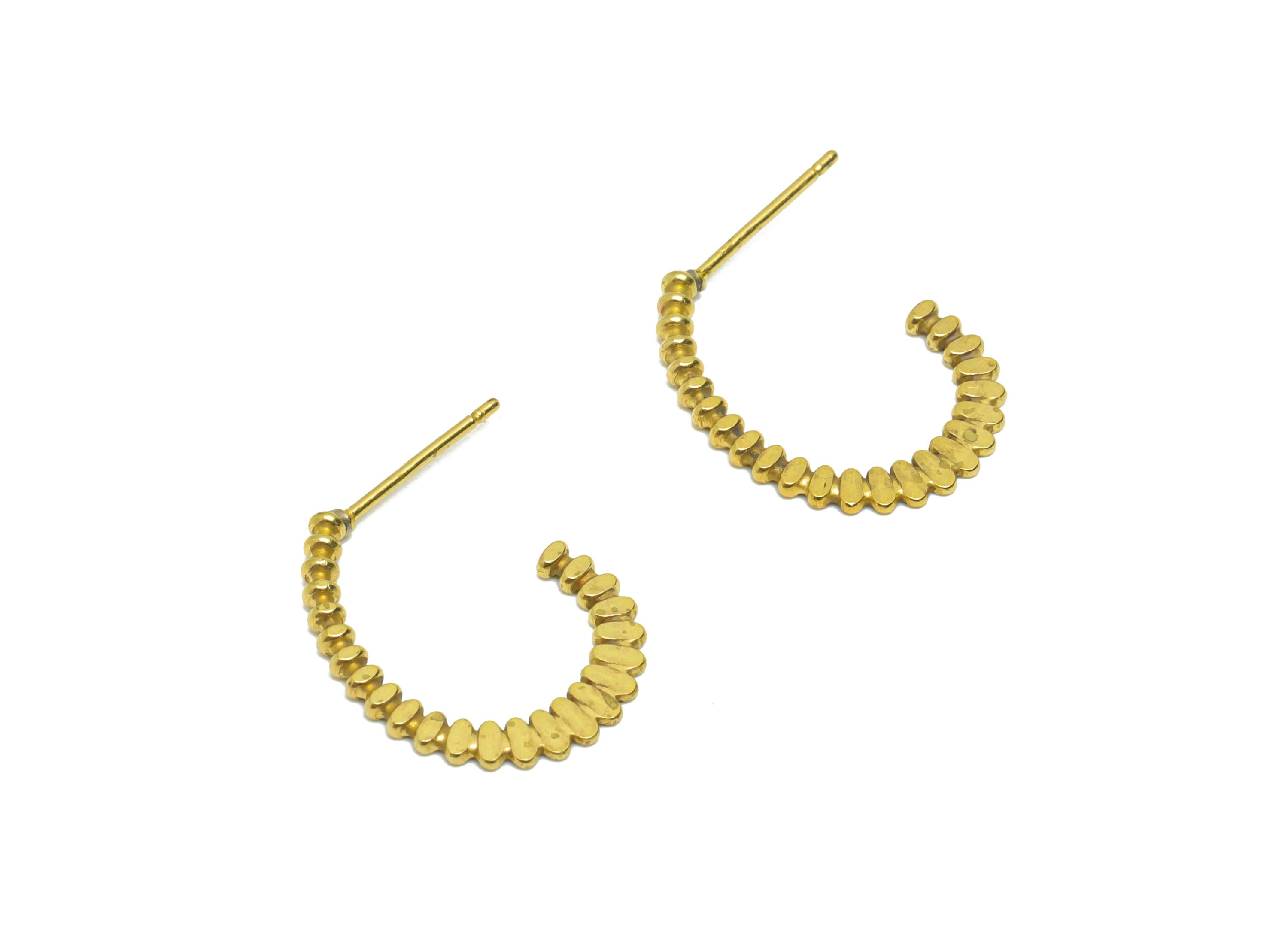 Brass Beads C Hoop Earring Post - Brass Hoop Hammered Earring Stud - Beaded Earring Post - Hammered Hoop Earring Post - 19x15x1mm - PP9025 - DOMEDBAZAAR