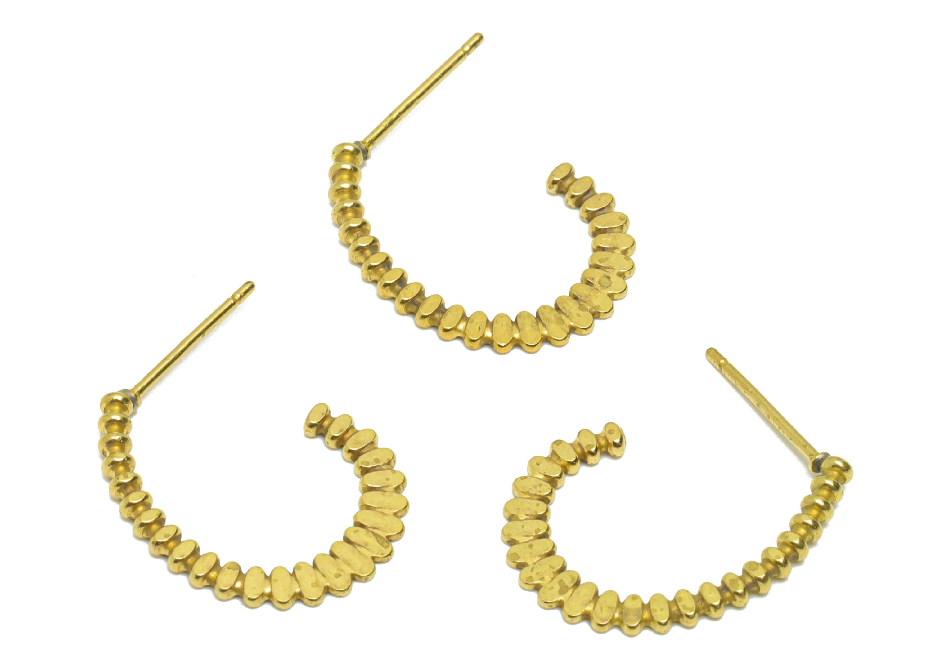 Brass Beads C Hoop Earring Post - Brass Hoop Hammered Earring Stud - Beaded Earring Post - Hammered Hoop Earring Post - 19x15x1mm - PP9025 - DOMEDBAZAAR