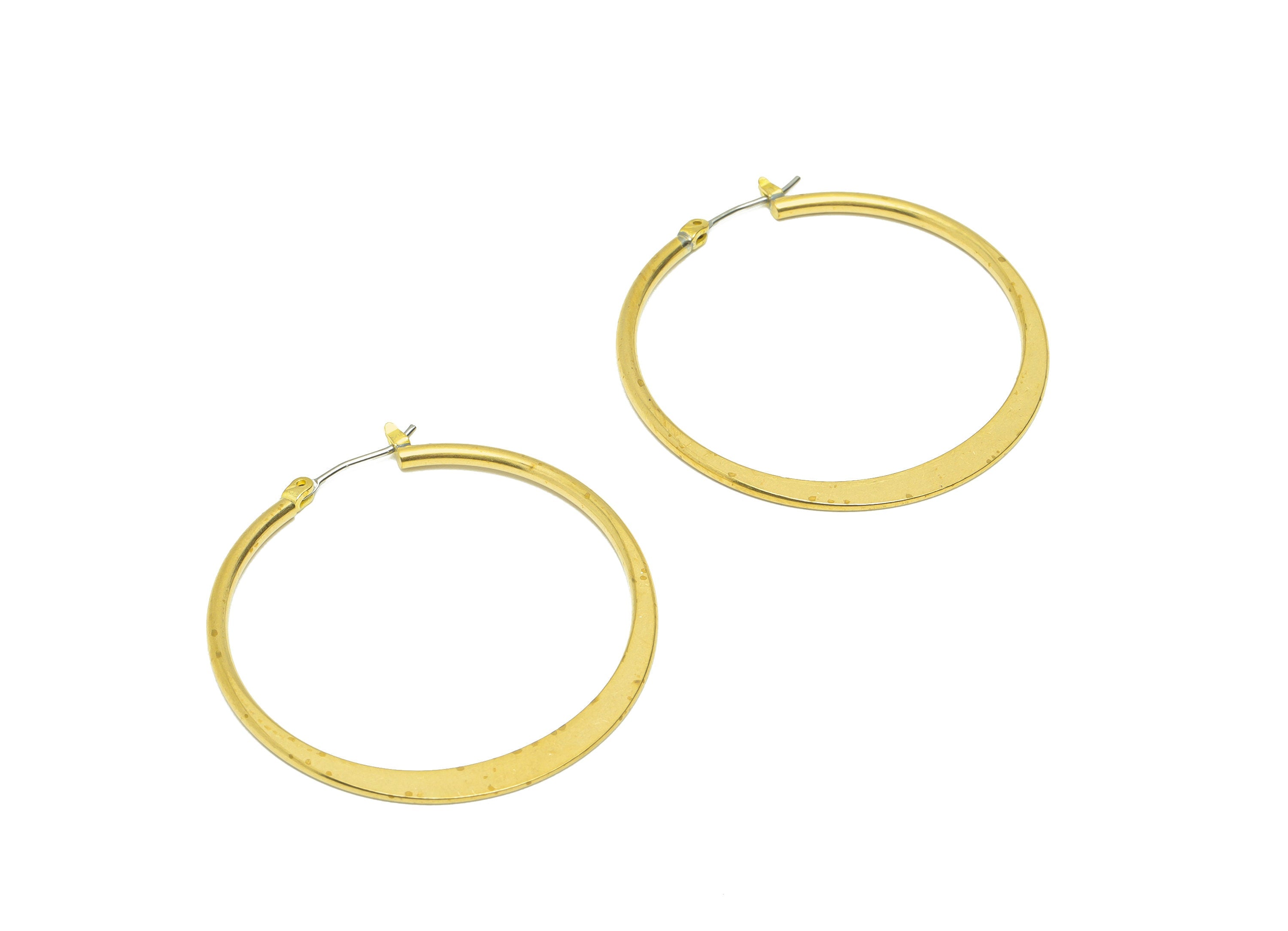 Round Hinged Back Hoop Earring - Brass Hoop Hammered Earring - Brass Hoop Circle Hinged Back Earring - Clasp Earring - 42x39x1mm - PP9050 - DOMEDBAZAAR