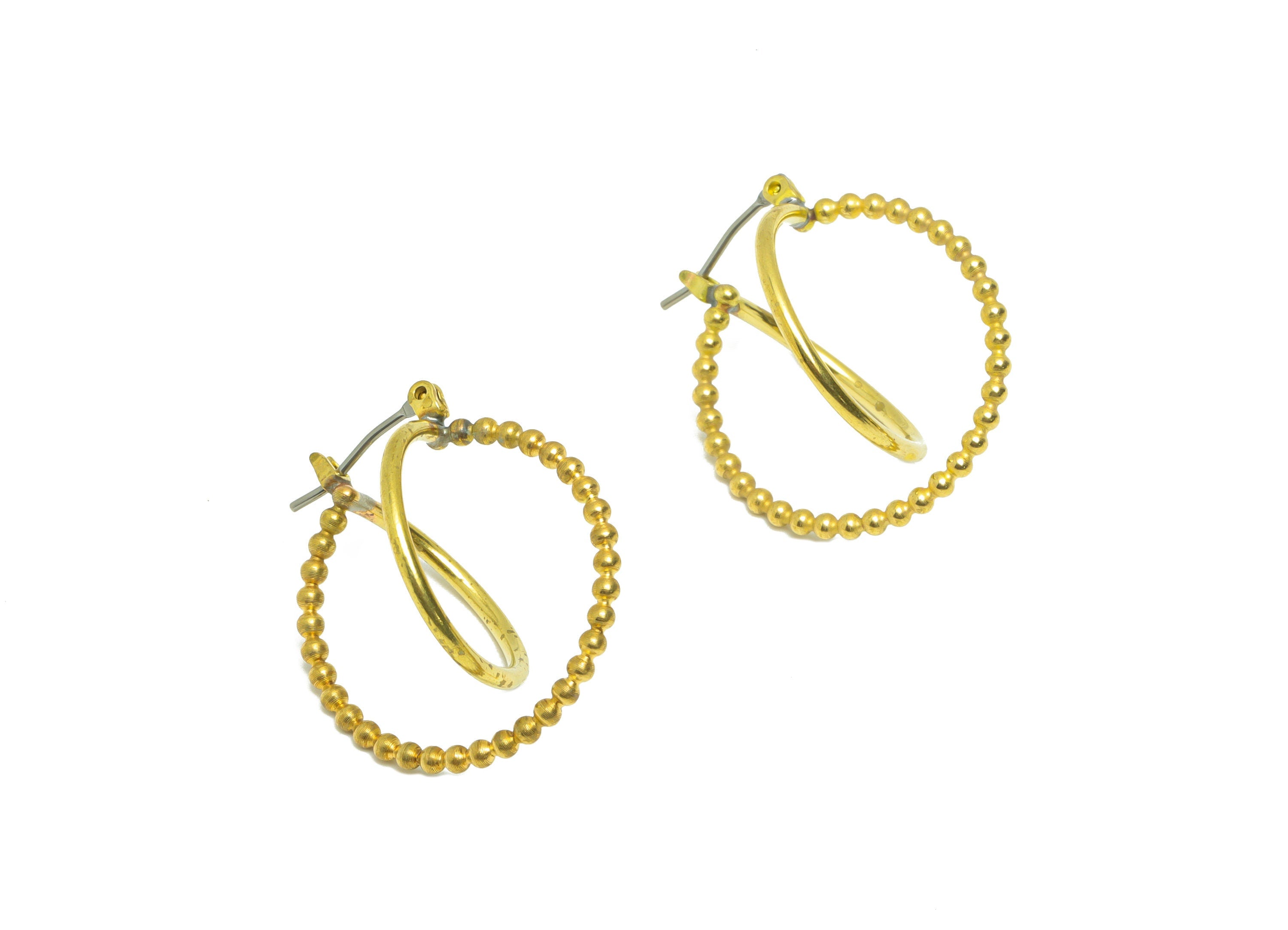 Beads Hinged Back Hoop Earring - Brass Round Earring - Brass Beaded Hinged Back Earring - Circle Hoop Clasp Earring - 27x34x1mm - PP9018 - DOMEDBAZAAR