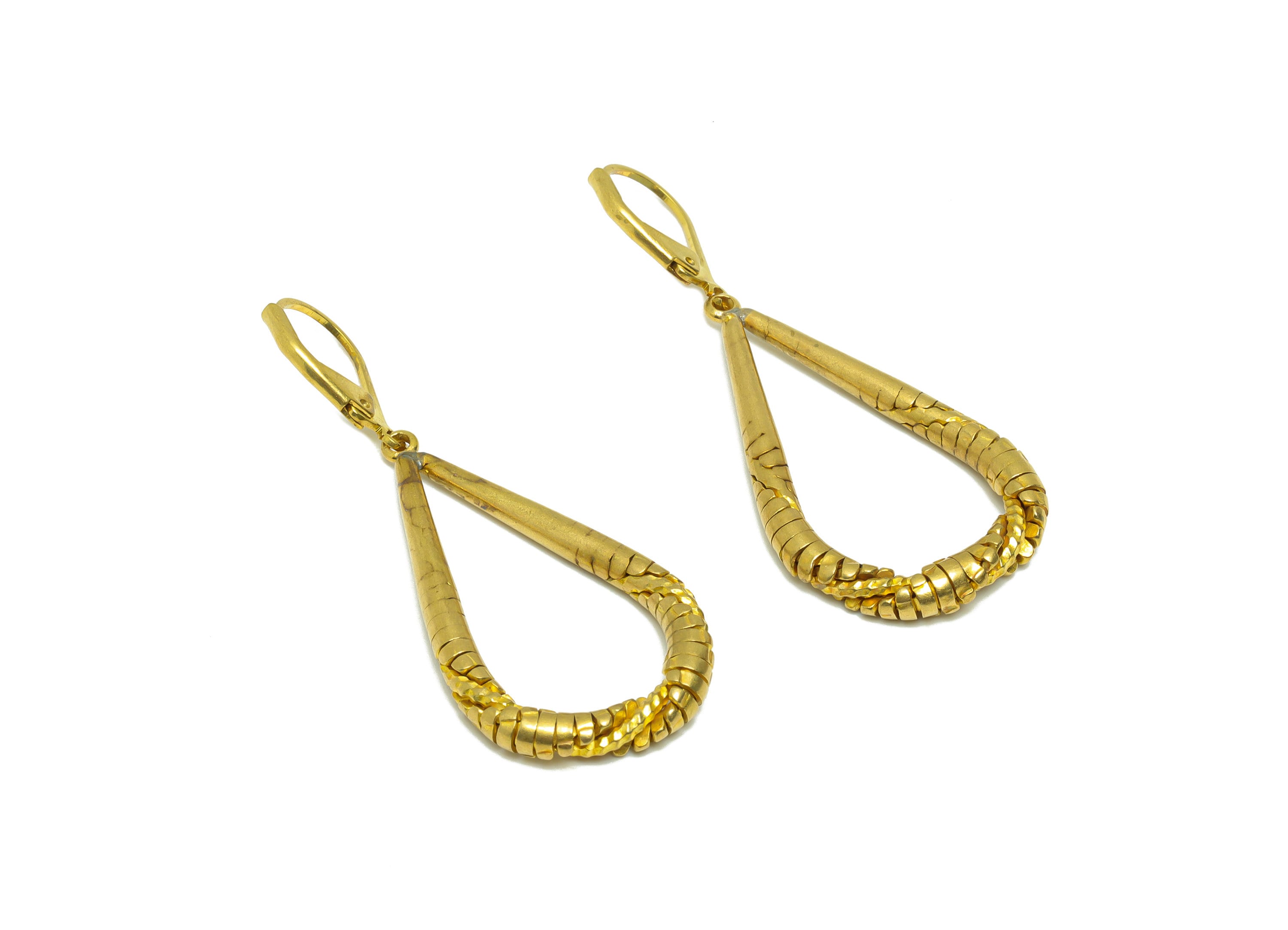 Drop Lever Back Earring - Brass Teardrop Earring - Textured Lever Back Earring - Hammered Earring - Lever Back Earring - 48x19x3mm - PP9029 - DOMEDBAZAAR
