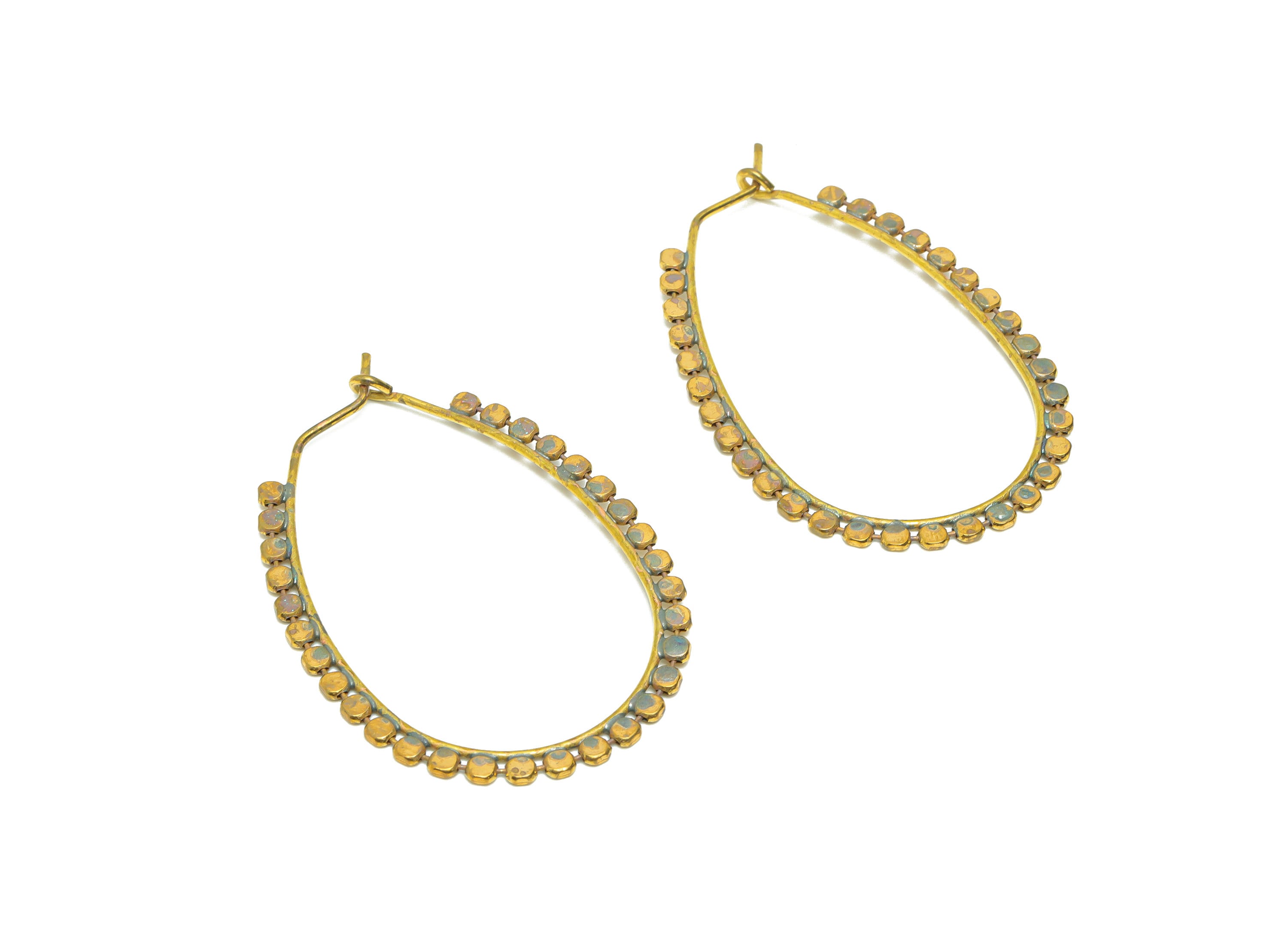 Hammered Hinged Back Hoop Earring - Brass Round Clasp Hoop Earring - Beaded Clasp Hoop Earring - Hinged Back Earring - 53x36x1.25mm- PP9024 - DOMEDBAZAAR