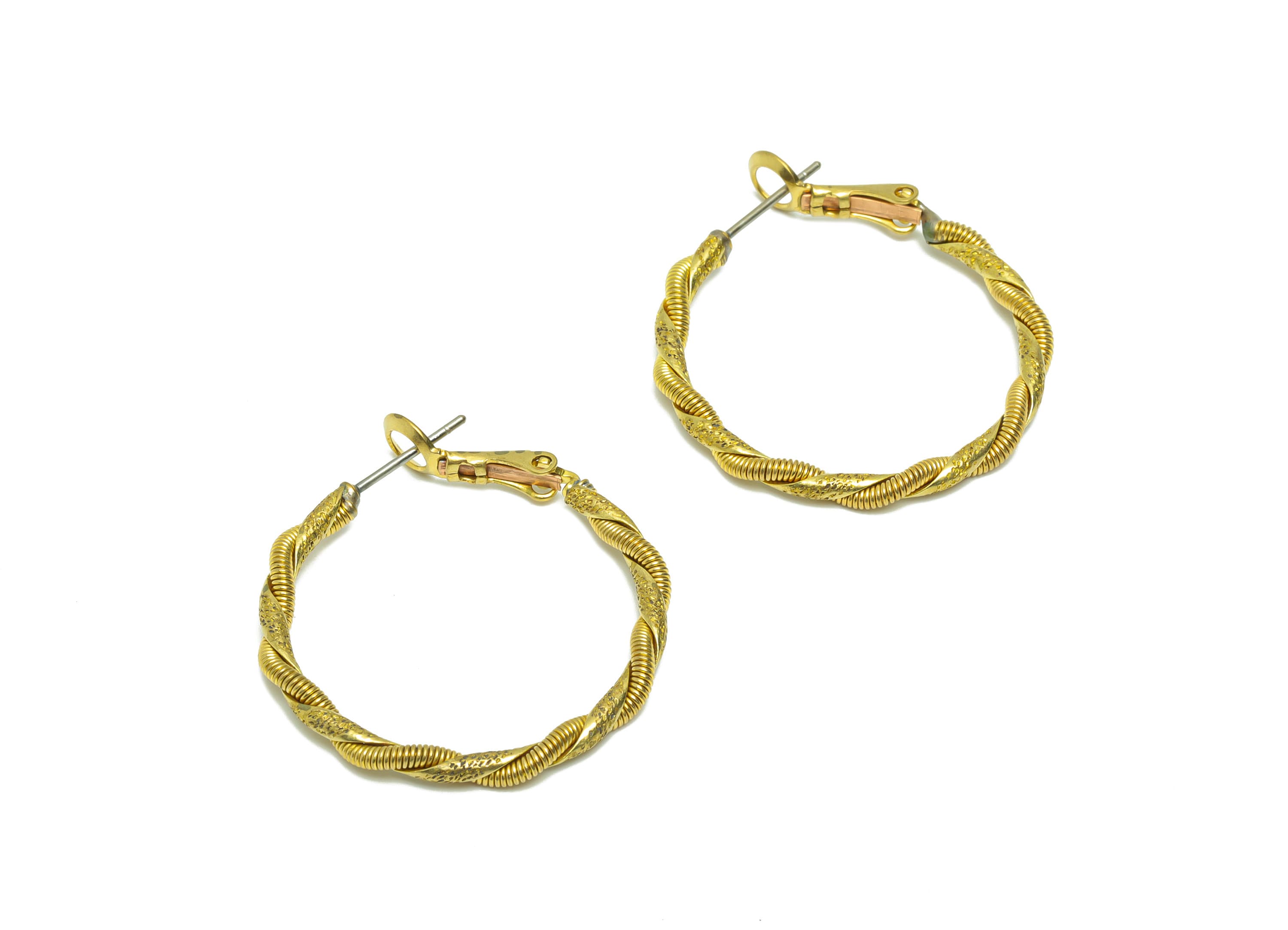 Spring Hinged Back Hoop Earring - Brass Round Clasp Hoop Earring - Twine Wire Clasp Hoop Earring - Hinged Back Earring - 30x30x2mm- PP9052 - DOMEDBAZAAR