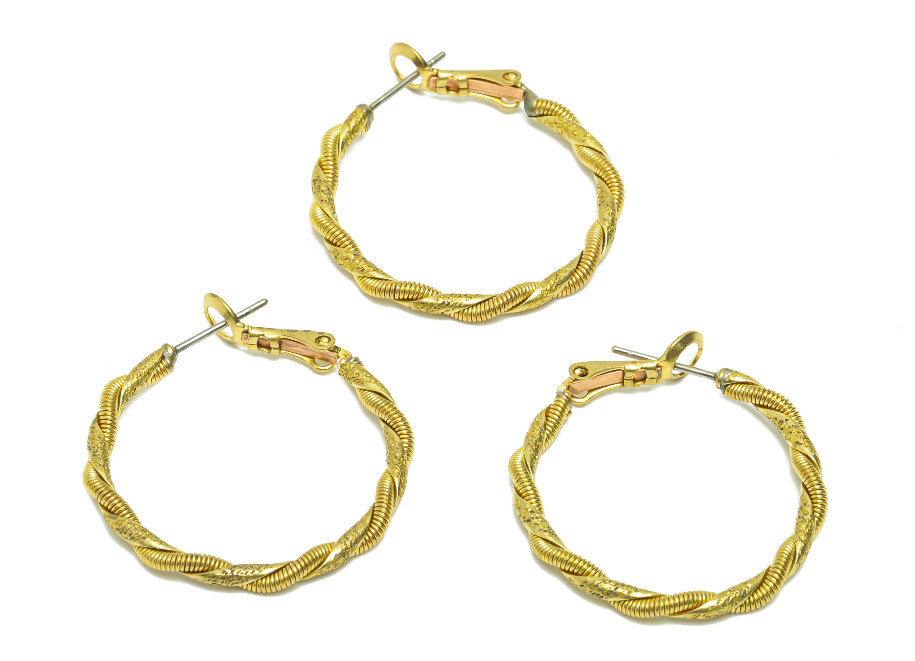 Spring Hinged Back Hoop Earring - Brass Round Clasp Hoop Earring - Twine Wire Clasp Hoop Earring - Hinged Back Earring - 30x30x2mm- PP9052 - DOMEDBAZAAR