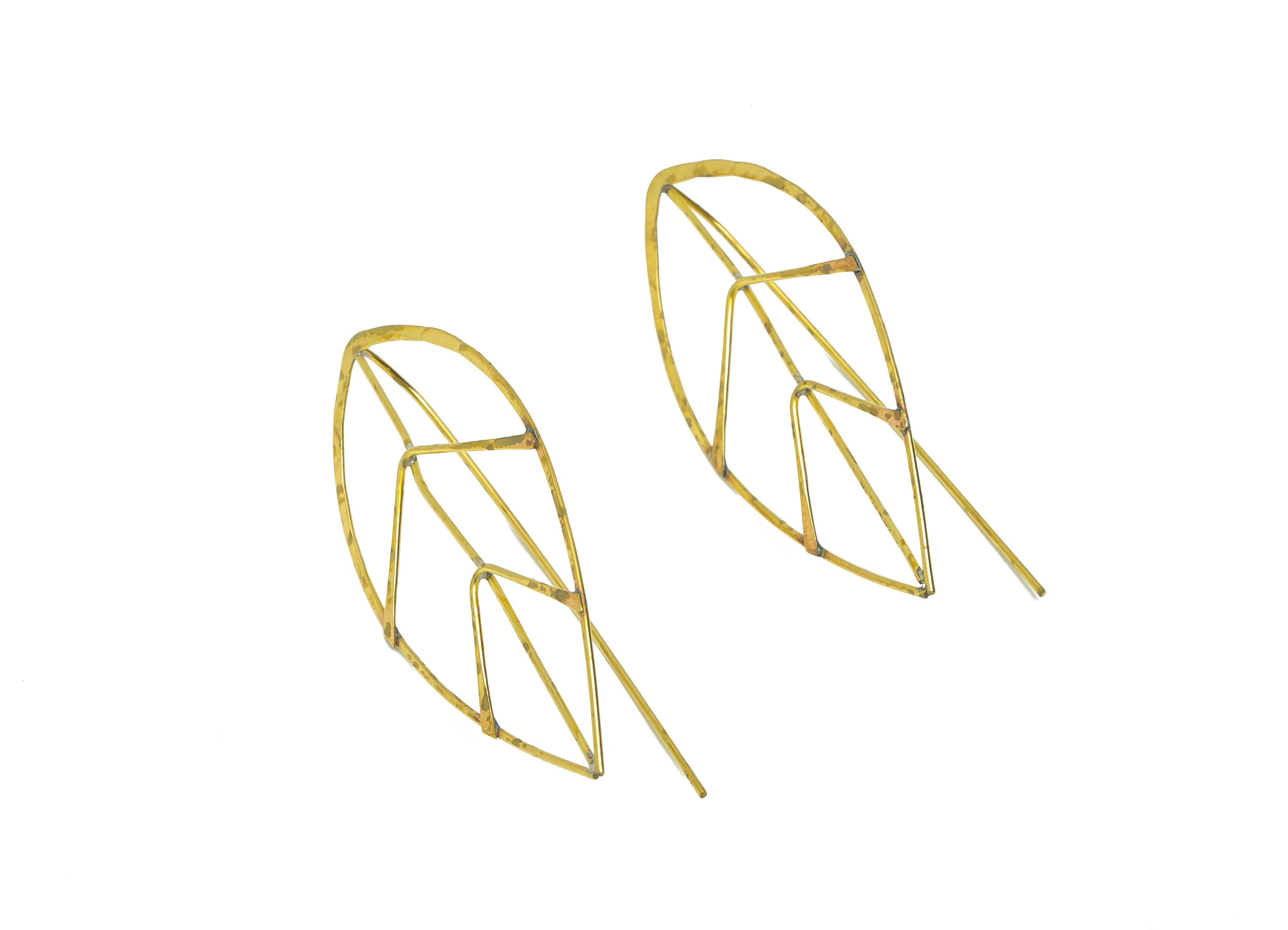 Leaf Hook Earring Wire - Brass Hammered Earring Wire - Nervure Wire Hook Earring - Botanical Wire Hook Earring - 56x25x0.44mm- PP9033 - DOMEDBAZAAR