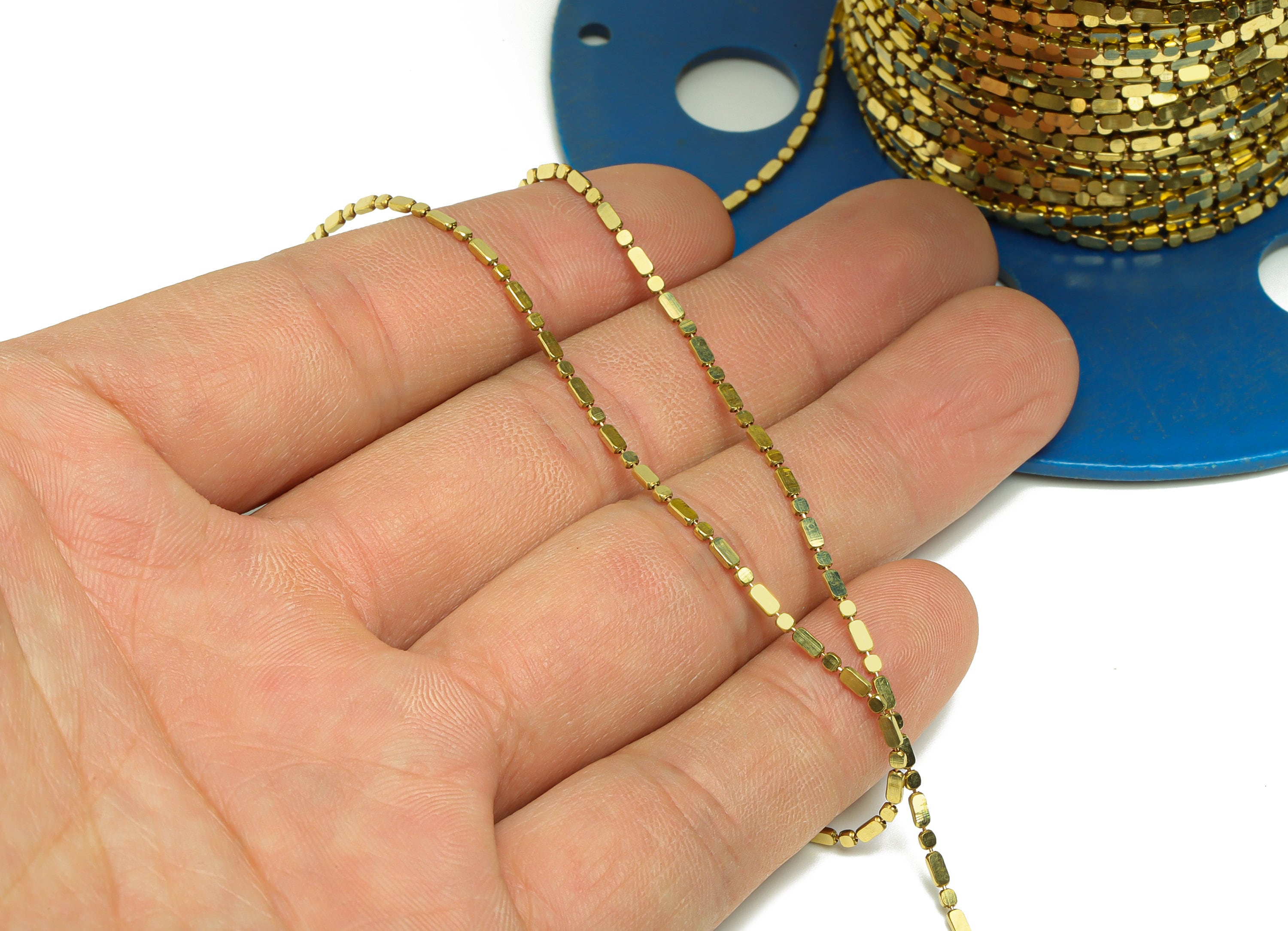 31.5mm Flat Ball Chain - Brass Chain Pellet - Flat Round Connector Chain - Brass Chain Flat Circle - Jeweler Making - 3x1.37x0.7mm - PP9011 - DOMEDBAZAAR
